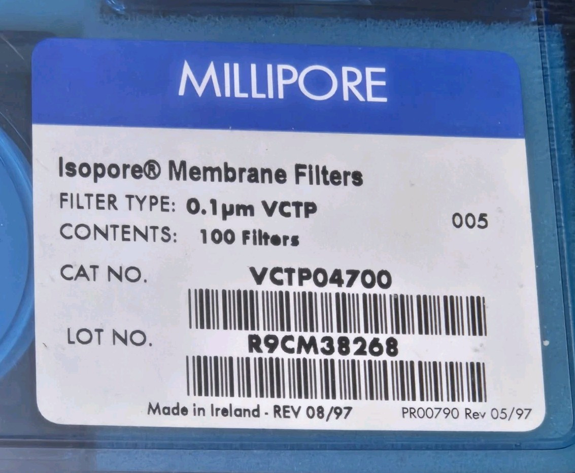 MILLIPORE VCTP04700 ISOPORE Polycarbonate Membrane Filter 0.1 μm Pore Size 100CT