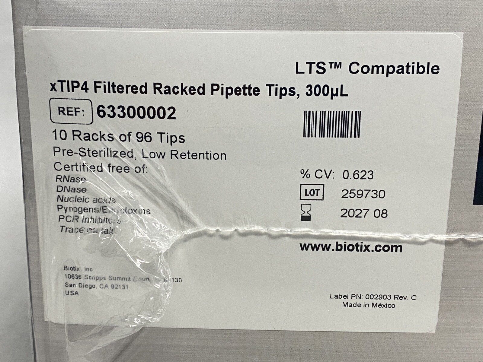 (960) BIOTIX xTIP4 300uL LTS Compatible Filtered Pipet Tips 10×96/Rk 63300002