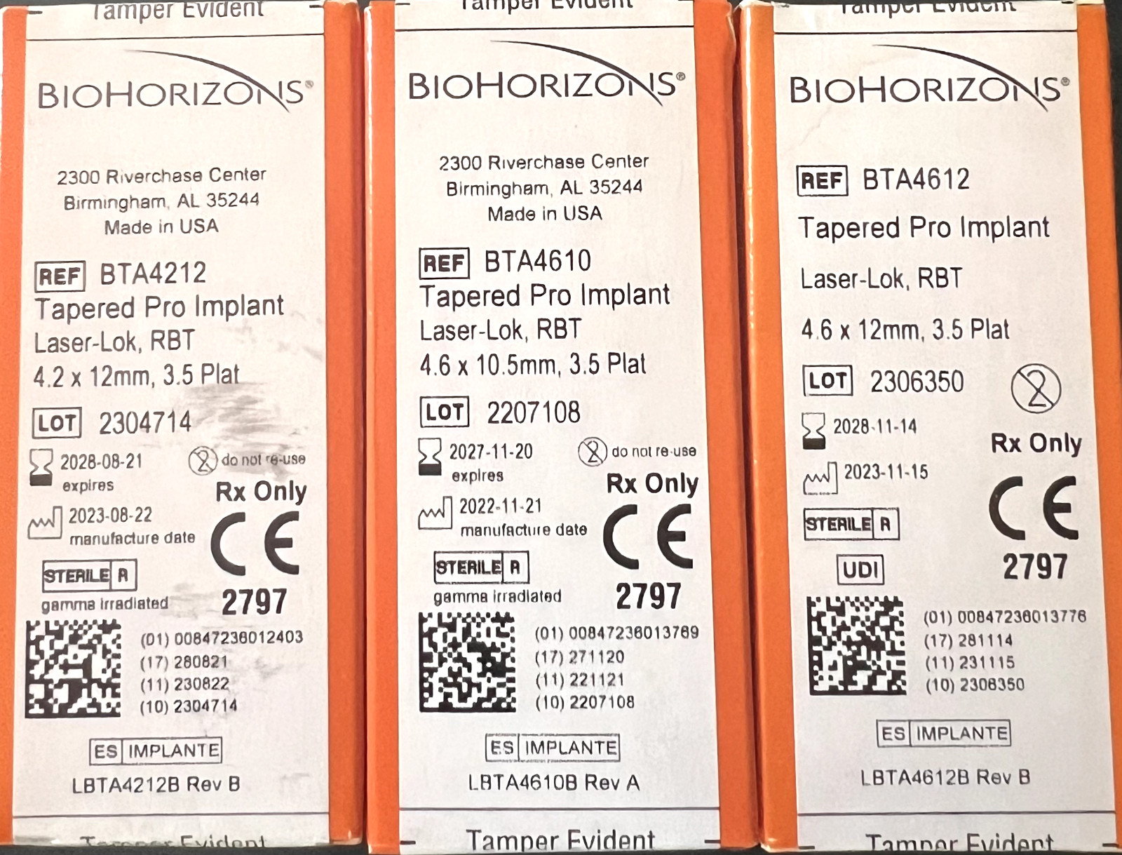 New BioHorizons Tapered Pro 4.2x12mm, 4.6×10.5mm, and 4.6×12. 3.5 Plat