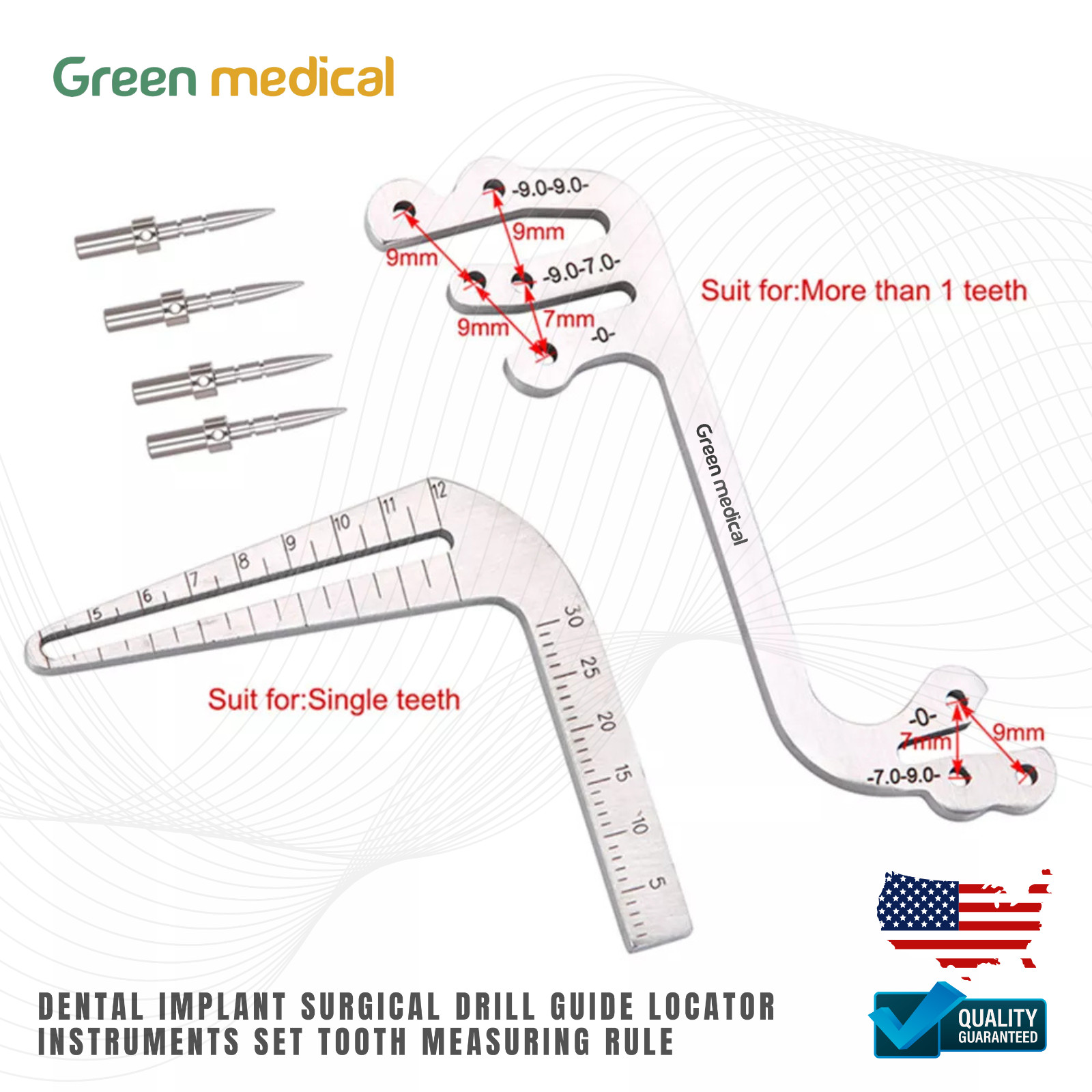 Dental Implant Gauge Surgical Drilling Guide Locator Parallel Depth Pin 5pcs