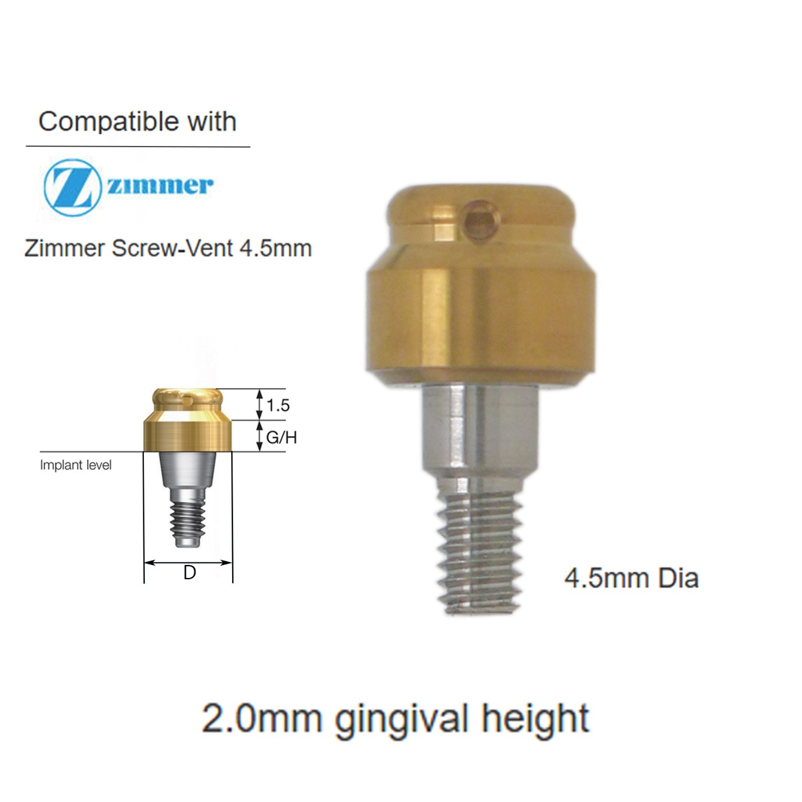 US Zimmer Biohorizons Tapered Internal Hex fits Locator Abutment 4.5mm Platform