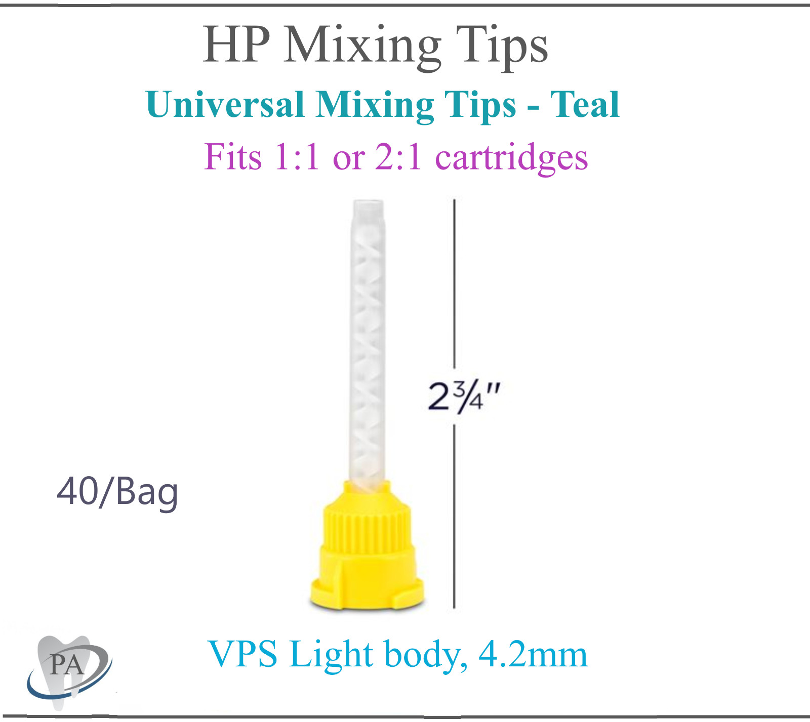 Dental Mixing Tips HP Yellow Impression HP Tips Yellow 4.2mm T-Mixer Mixing Tip