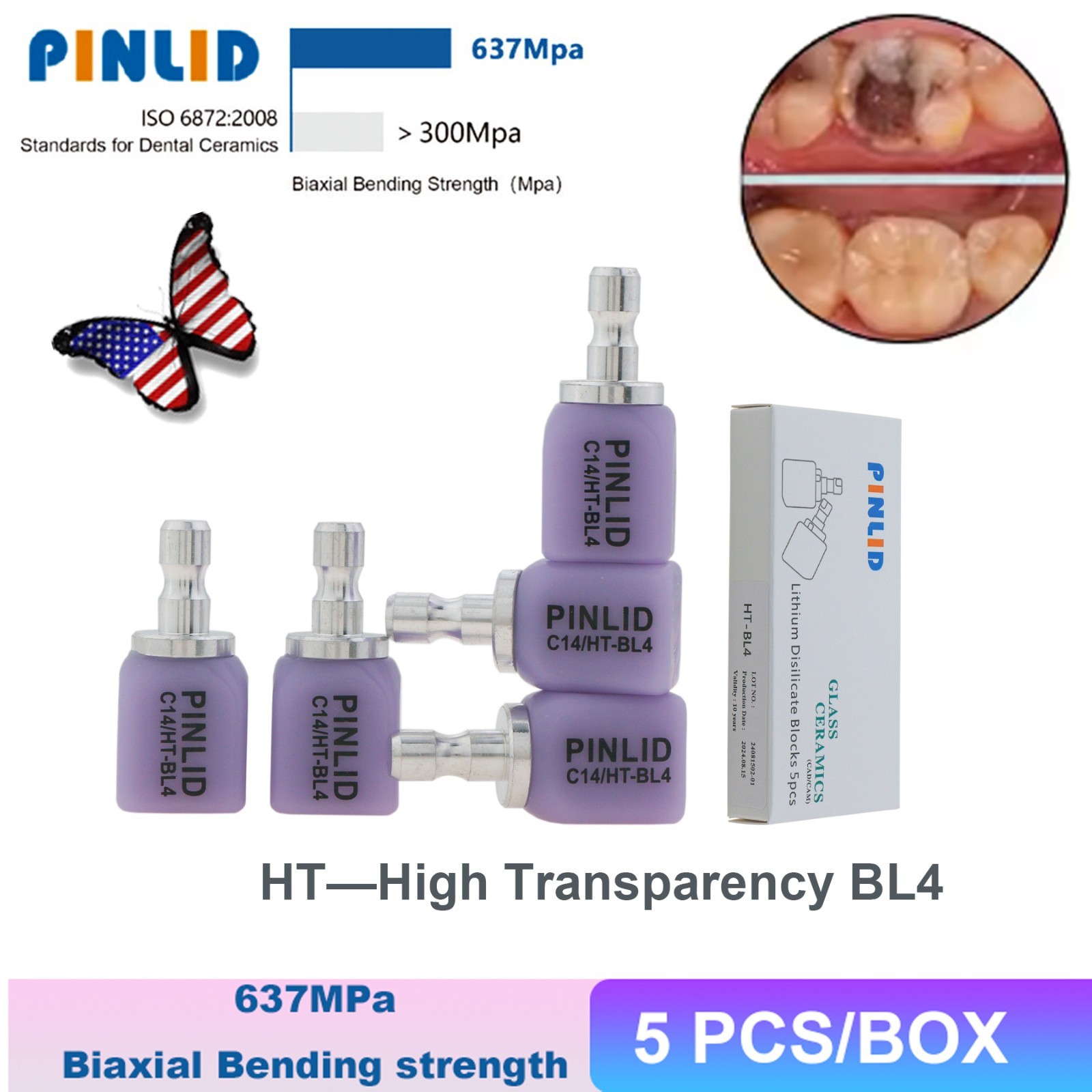 Dental CAD/CAM Lithium Disilicate Glass Ceramic Blocks C14 HT High Translucency