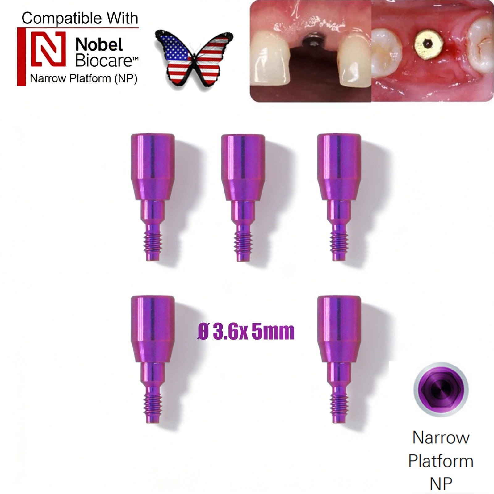 US 5Pc Dental Healing Abutment NP/RP Fit Nobel Biocare Internal Conical Titanium