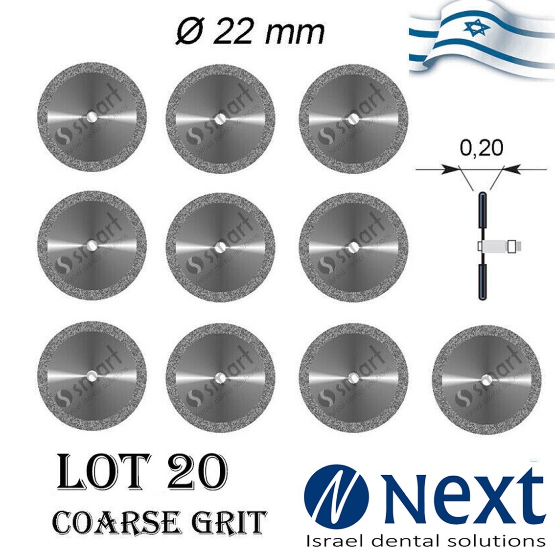 Lot X 20 Dental lab Diamond Discs Israel Made ceramic acrylic coarse grit 22 m 7