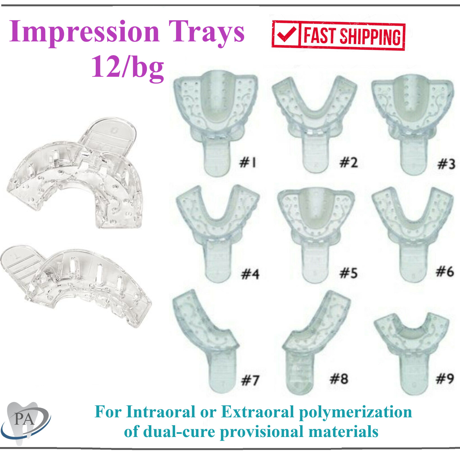Dental Clear Impression Trays “Excellent Crystal” (CHOOSE SIZE) (1 Bag of 12)