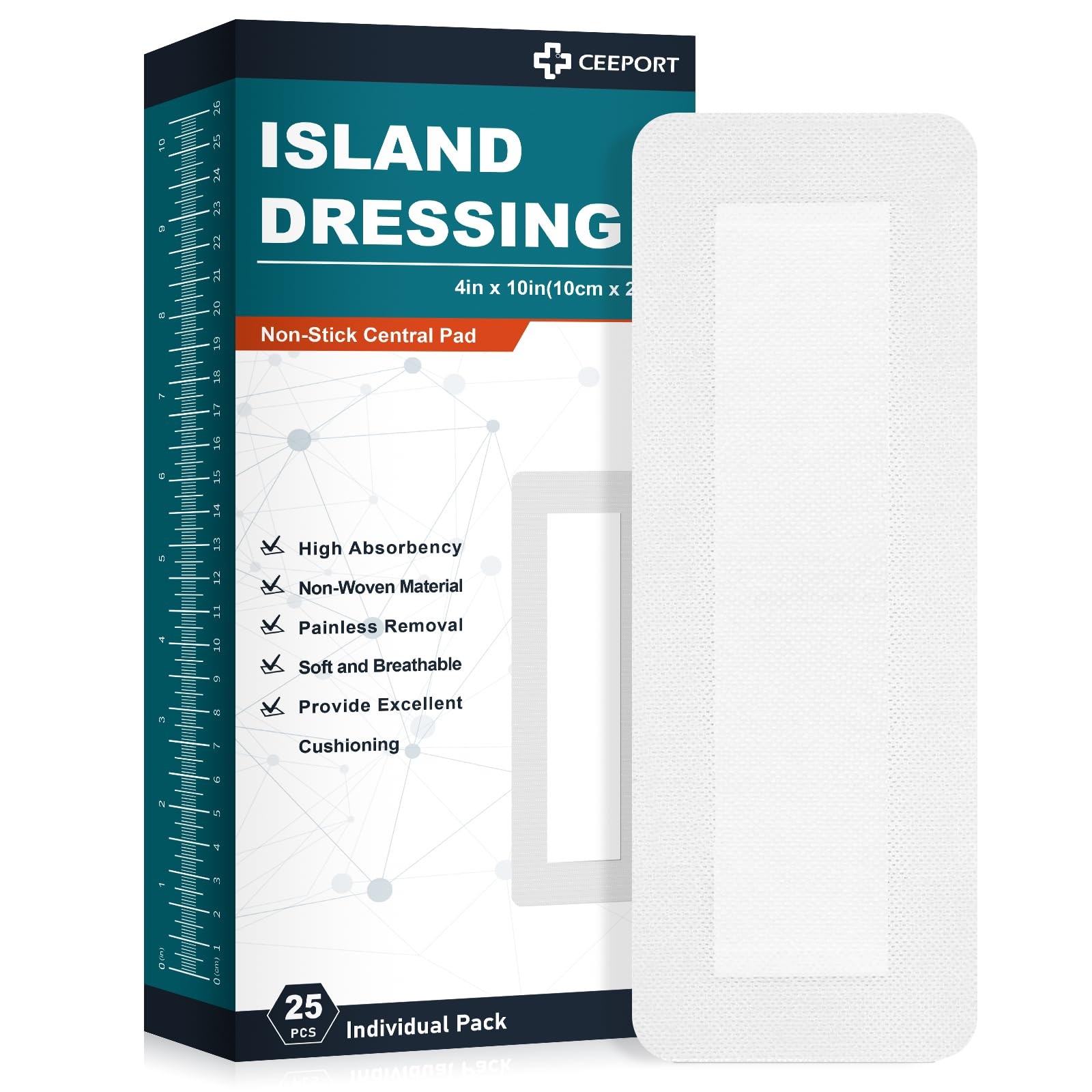 Ceeport Island Dressing Bordered Gauze 4″x10″, 25 4″ x 10″(25 PCS)