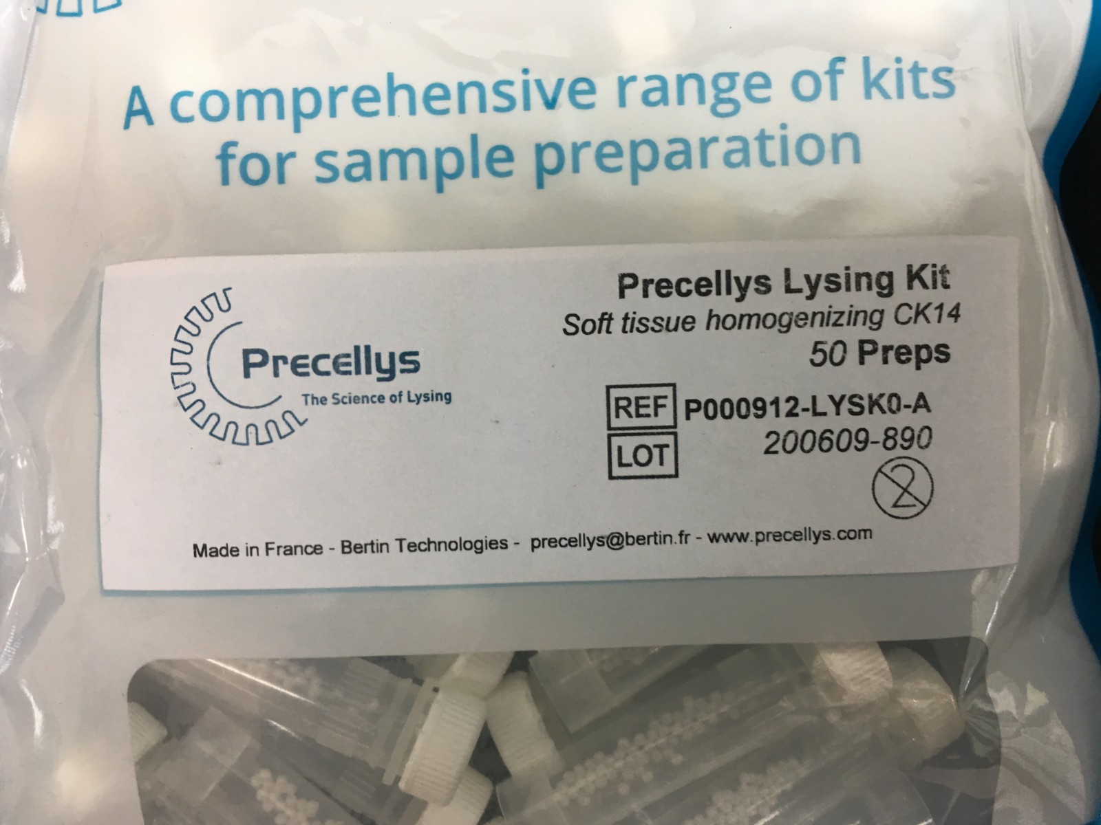Precellys REF P000912-LYSK0-A Lysing Kit Soft Tissue Homogenizing CK14 Lot 3 PKS