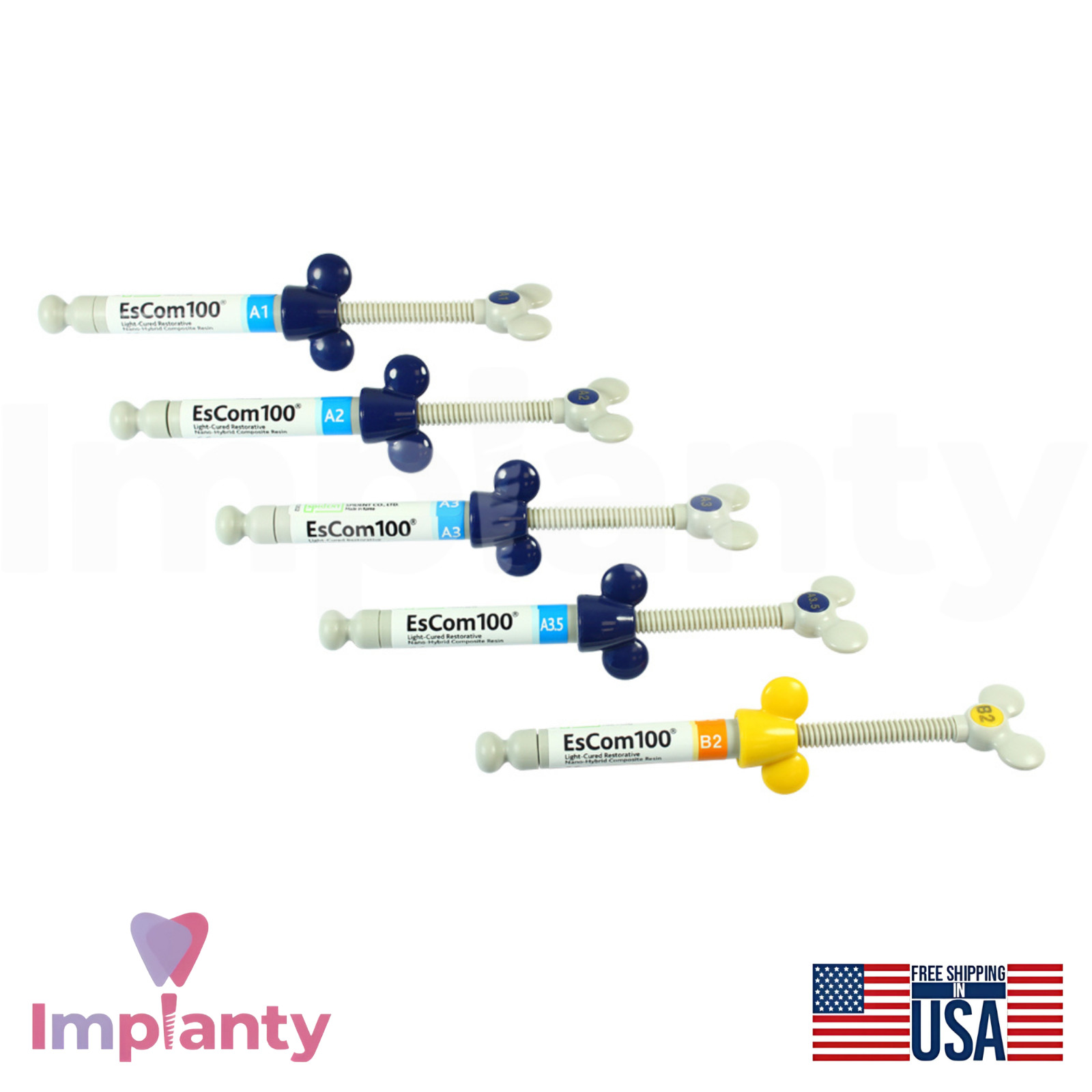 Dental EsCom100 Restorative Nan0hybrid Composite Resin System Kit Light Cure