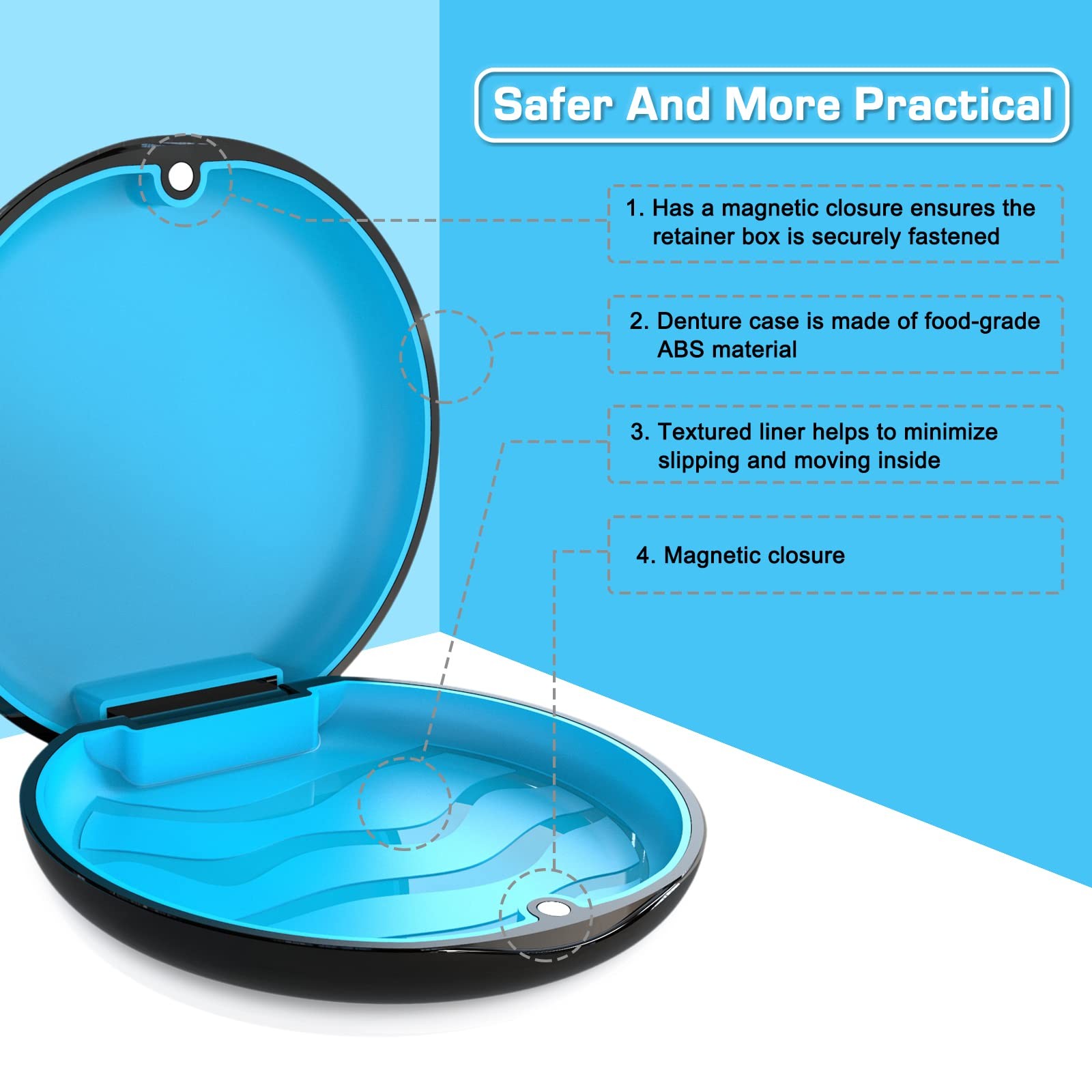 BVN Slim Retainer Case – Circular case, Black shell+blue silicone pad