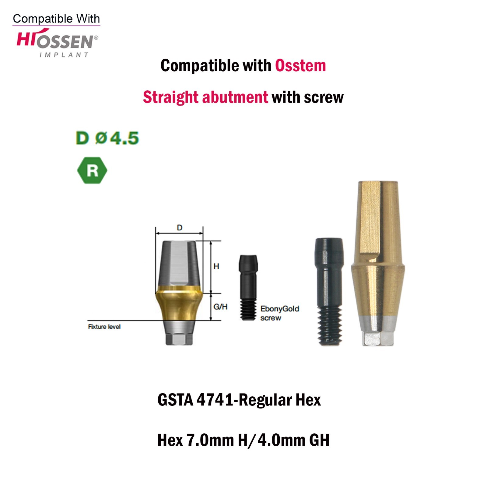 US Dental Straight Transfer Abutment Hex Regular Ø4.5For Osstem Hiossen TS 1-5mm