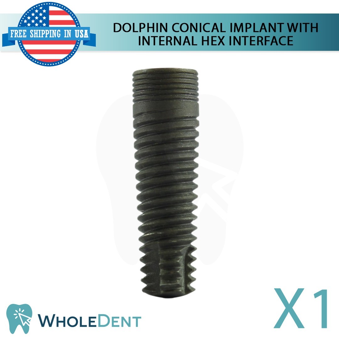 1x Dental Dolphin Conical Fixture with Int Hex Connection Titanium Sterile SLA