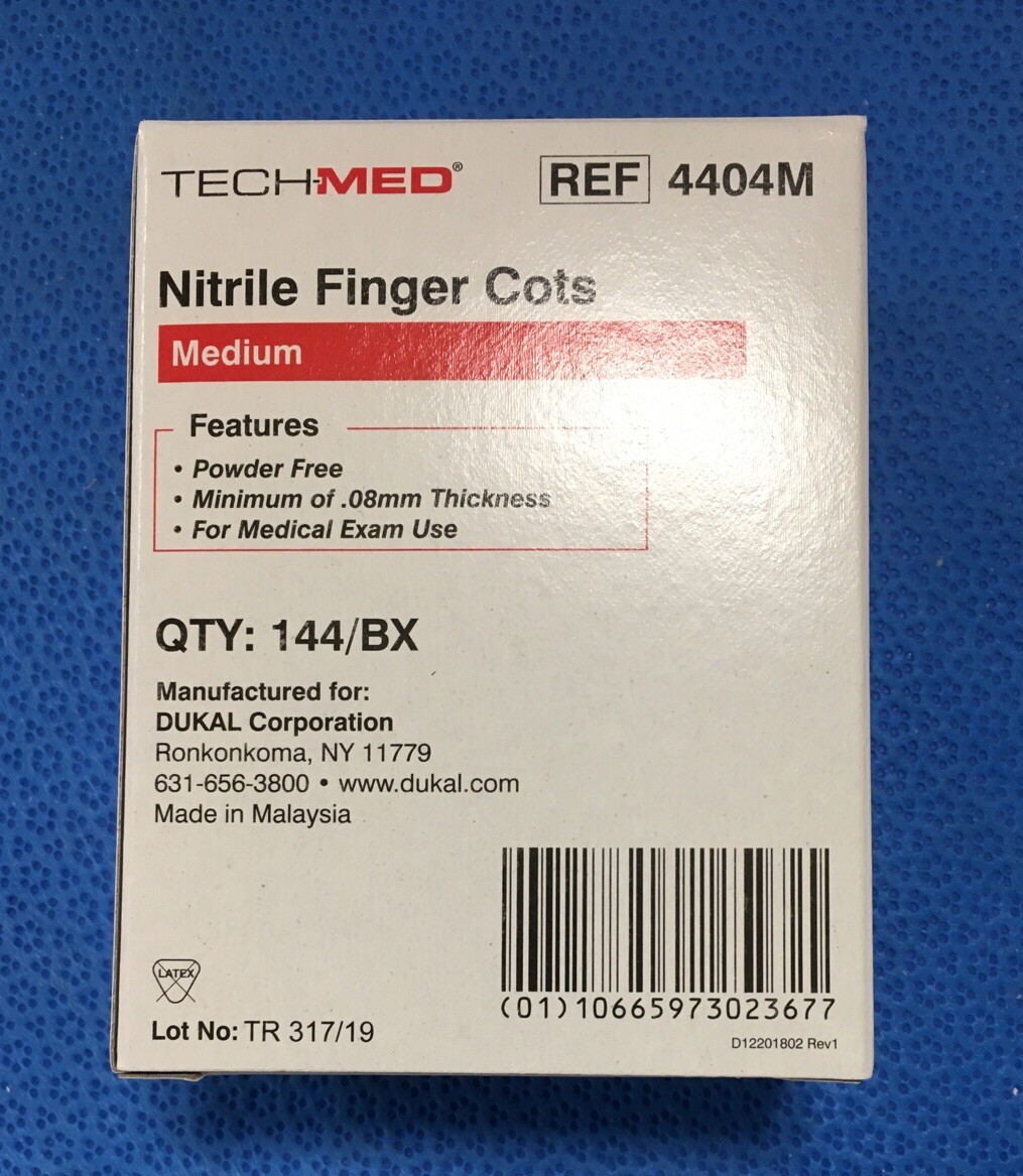 Dukal #4404M TechMed Nitrile Finger Cots, Medium – Qty: 144
