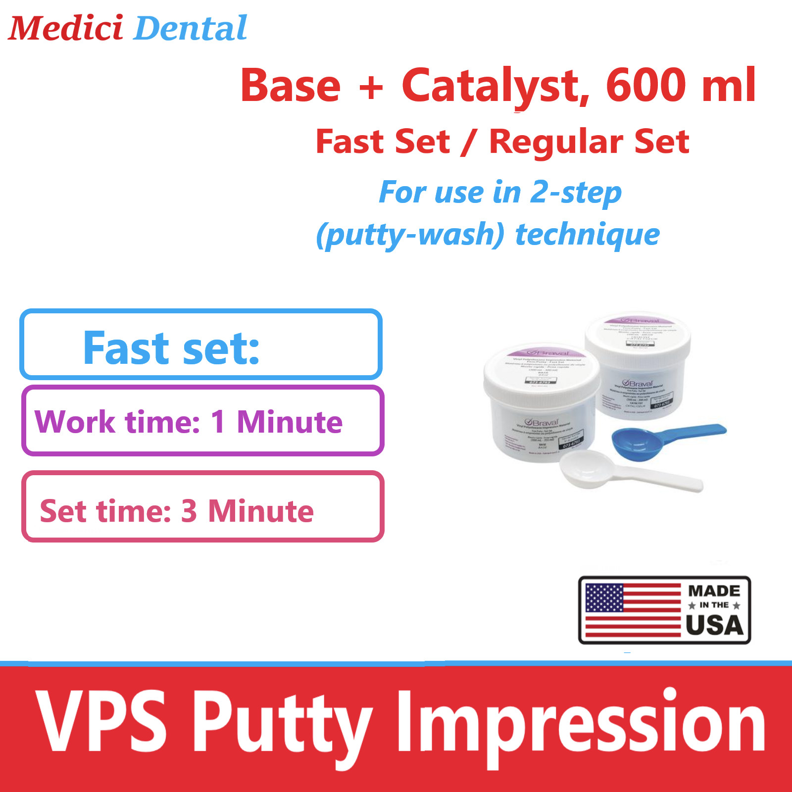 Dental VPS Putty Set VPS Impression Material Base & Catalyst 600 ml, Made in USA