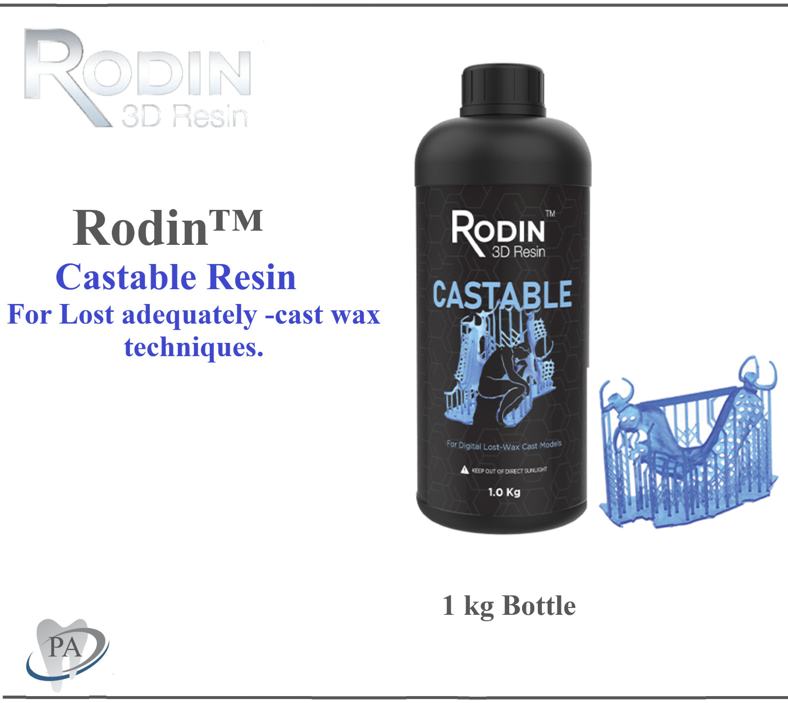 PACDENT 3D PRINTING RESIN 3D Resin, Rodin Castable, 1kg Bottle, 3DR-CASTF