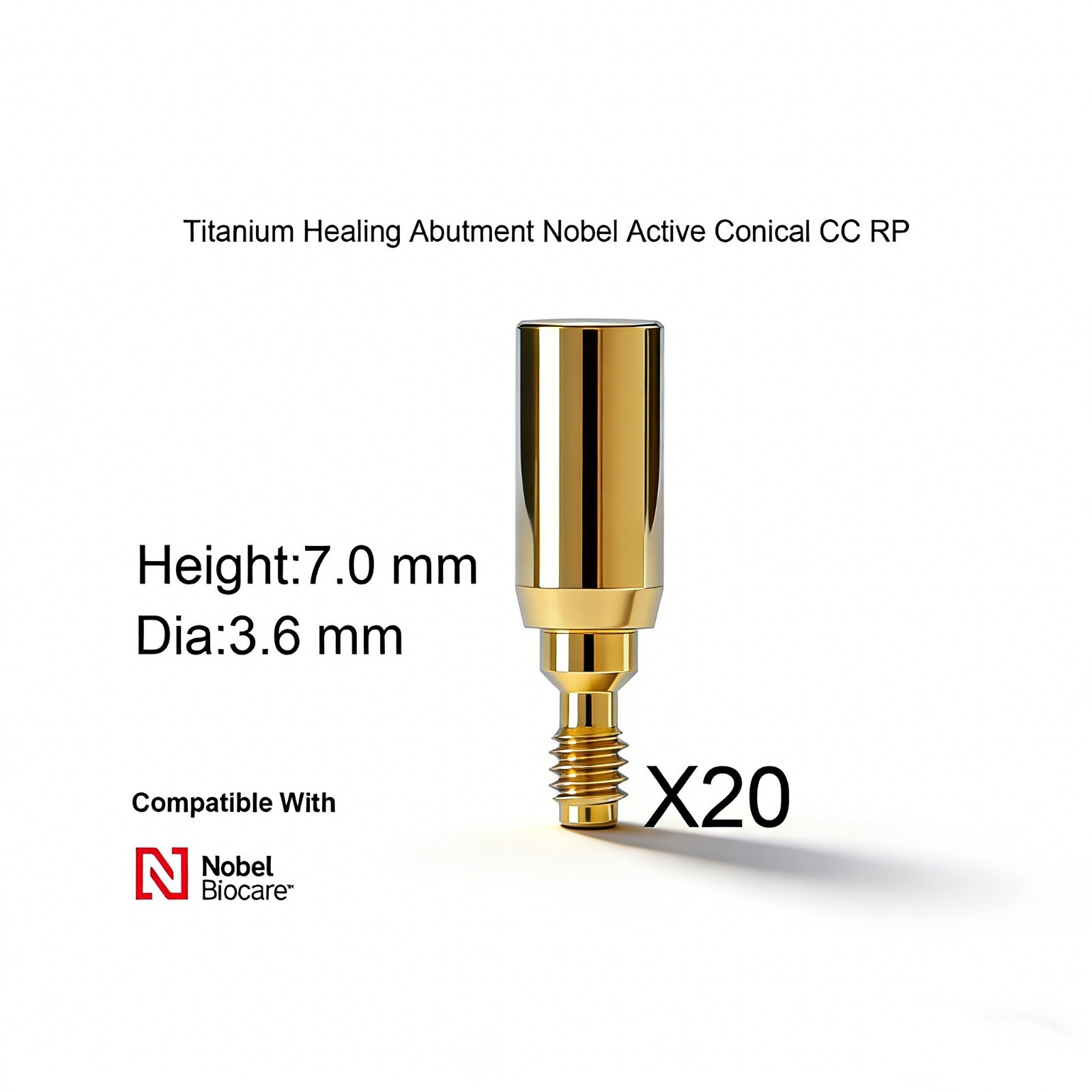 20Pcs Dental Nobel Biocare Healing Abutment Cap Ø3.6/5/6 Conical NP/RP H3/5/7mm