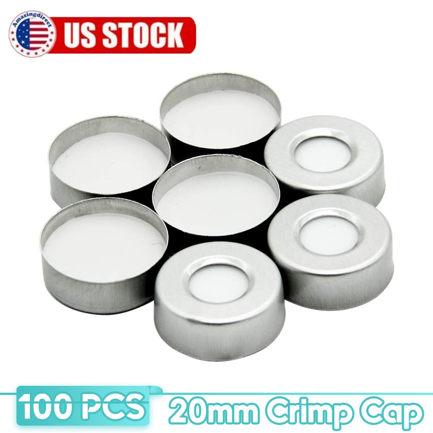 5000pcs 20mm Aluminum Crimp Cap PTFE/White Silicone Septa F 10ml/20ml HPLC Vials