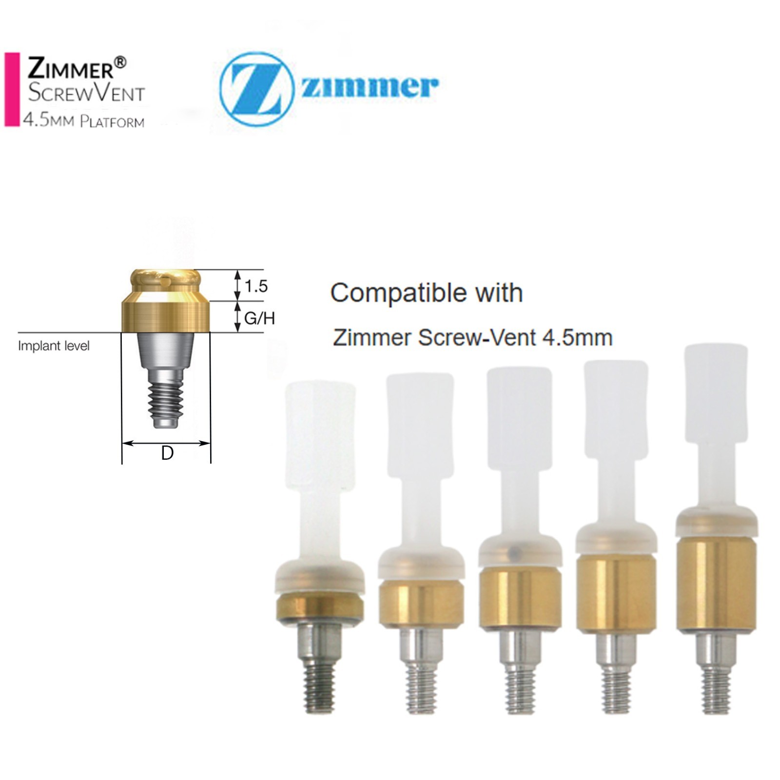 Locator abutment Fits Zimmer Biomet TSV 4.5mm internal hex connection implants