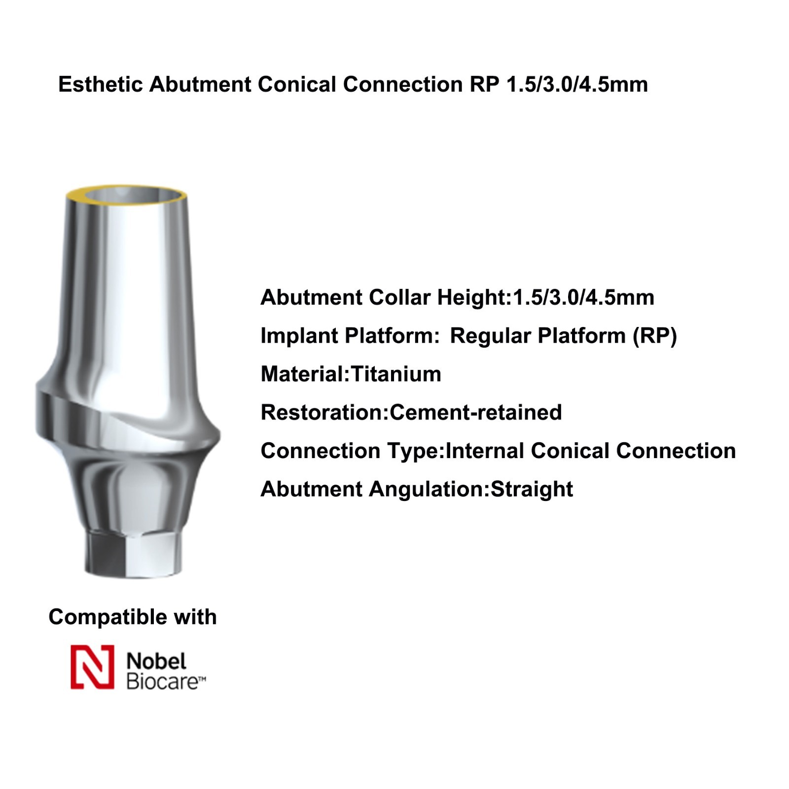 Dental Esthetic Abutment Conical Connection NP/RP/WP fits Nobel Active &CC Plat