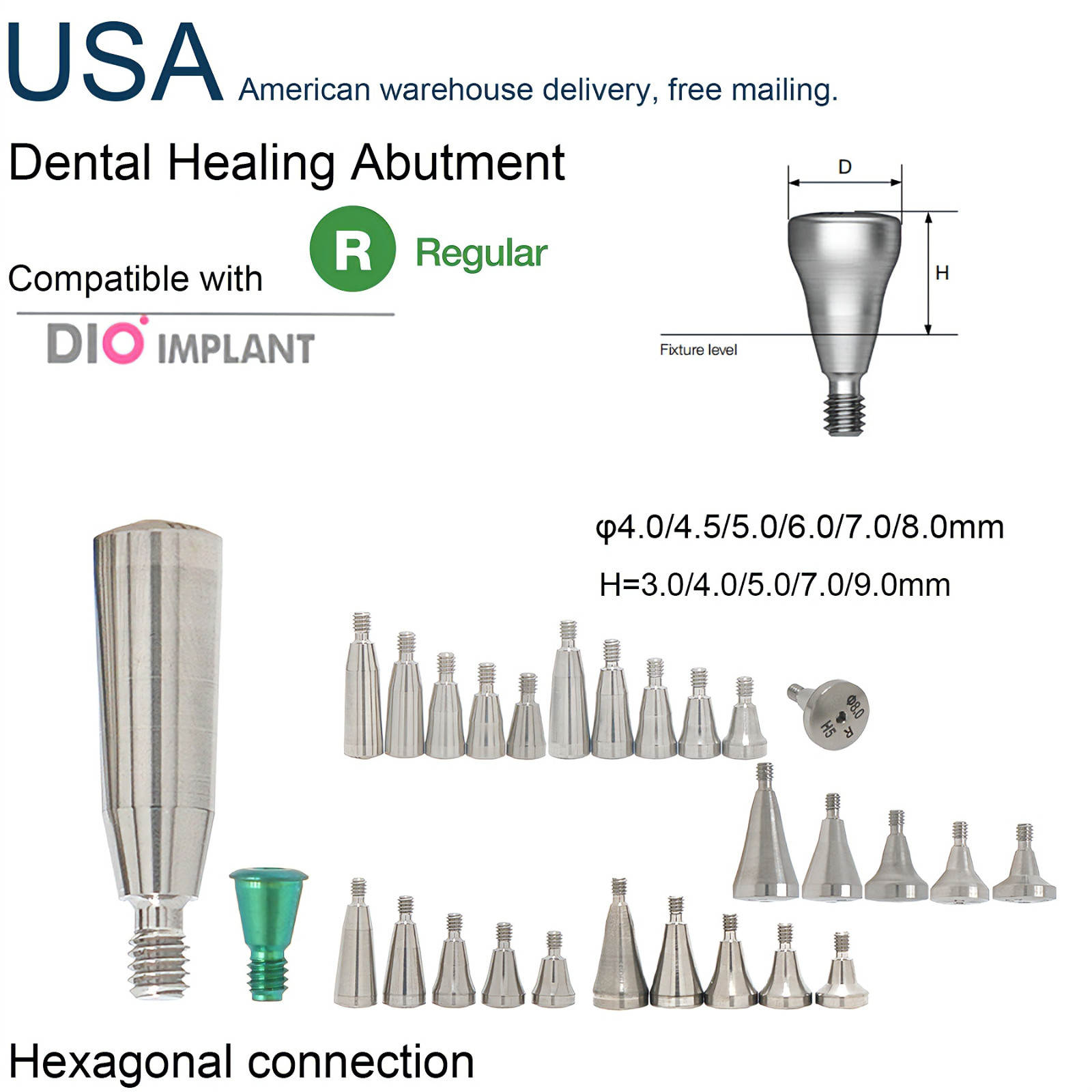 Dental DIO UFII Regular Straight Healing Abutment Impression Coping Zest locator
