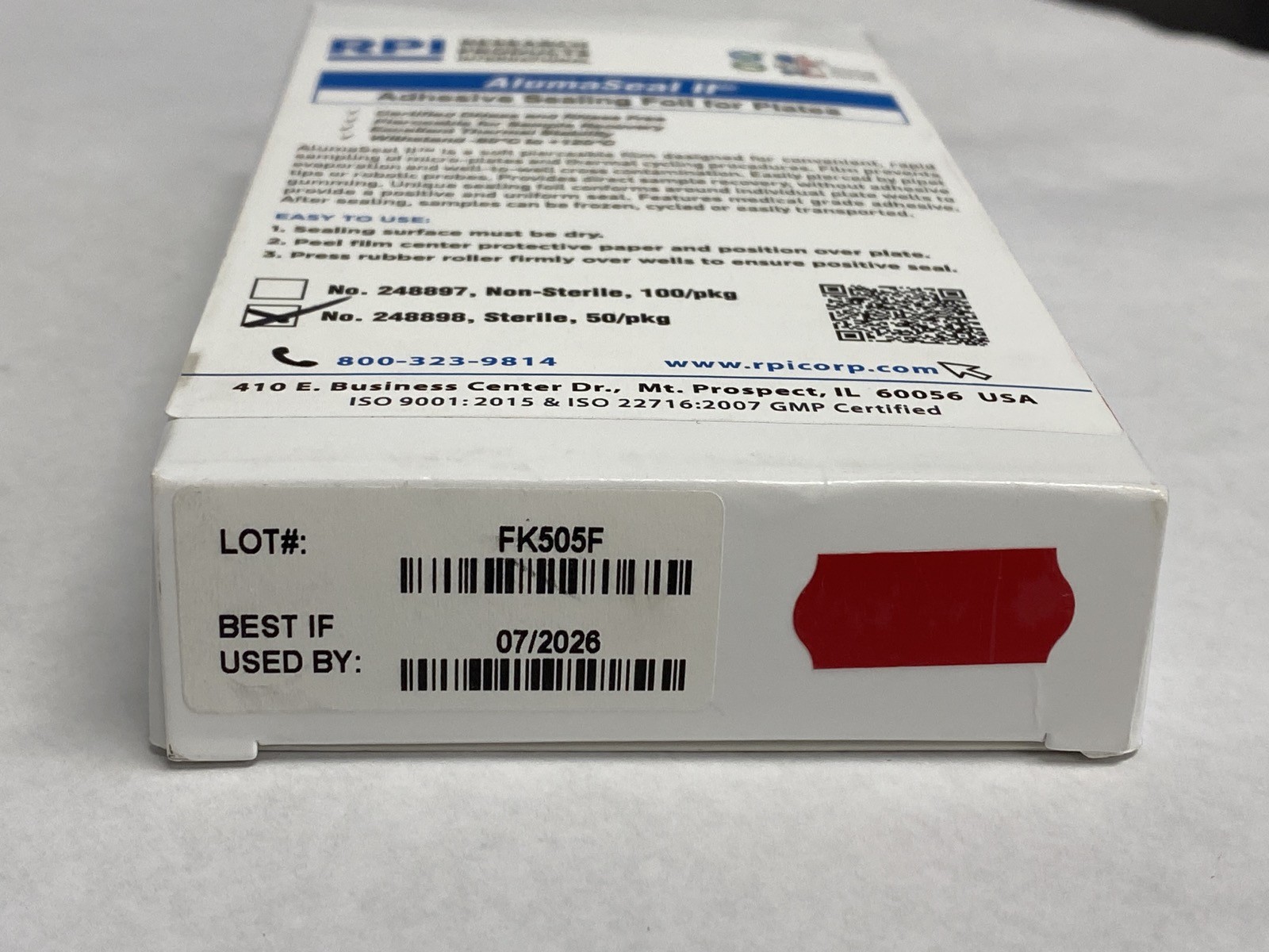 (50/Pk) RPI AlumaSeal II Adhesive Sealing Foil for Well Plates Sterile 248898
