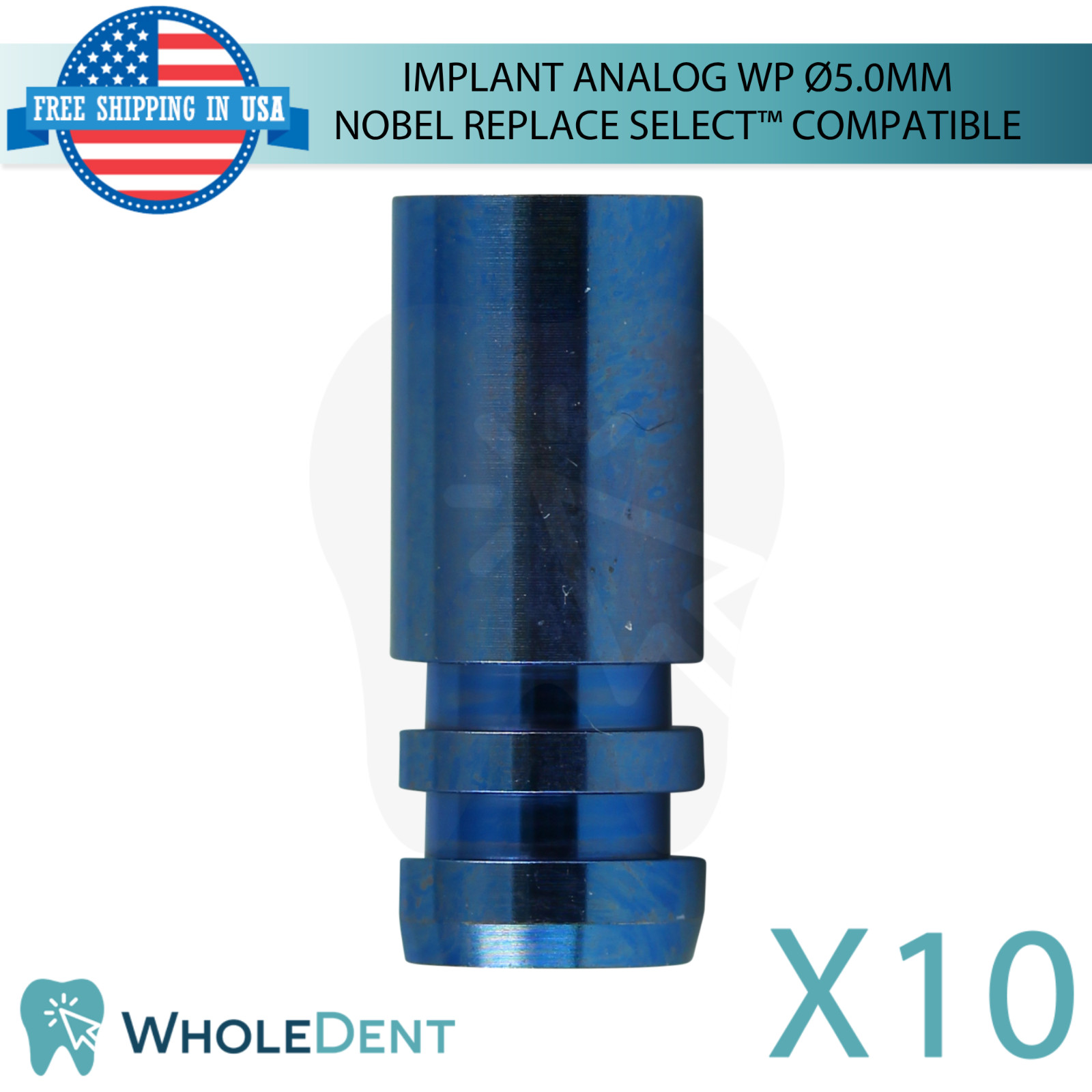10x Dental Fixture Analog Ø5.0mm Wide Platform N0bel Replace Select™ Compatible