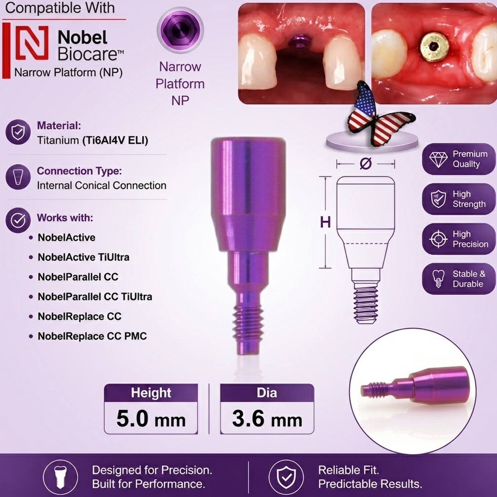 US Nobel Active Nobel Parallel CC Healing Abutment Compatible Conical Connection