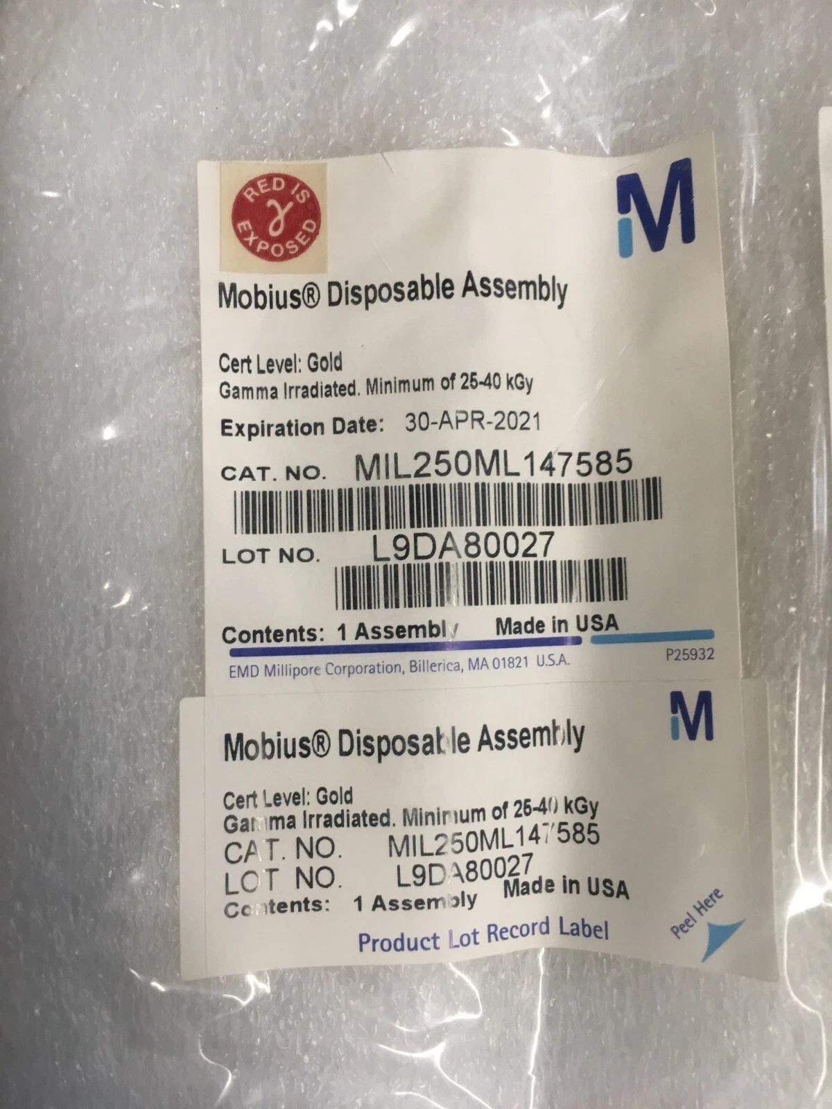 Millipore Cat No MIL250ML147585 Mobius Disposable Assembly