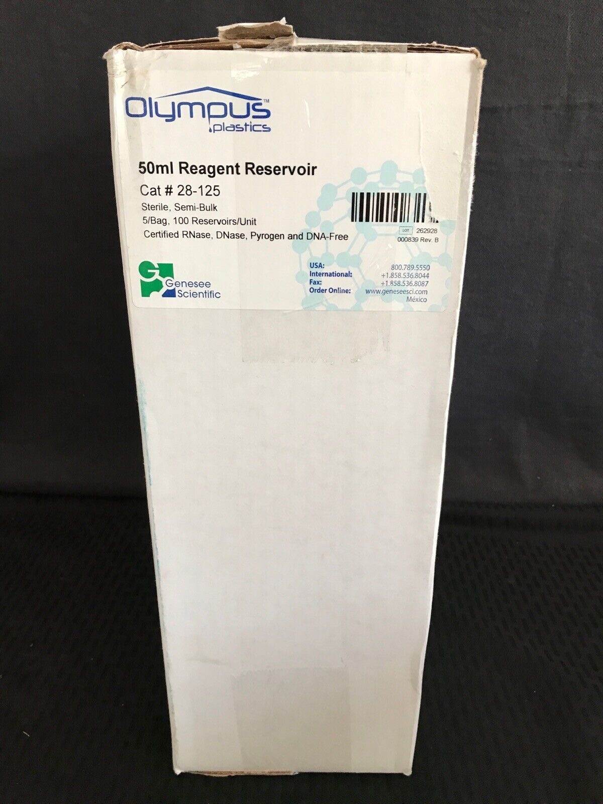 (100/Pk) OLYMPUS 50mL White Polystyrene Reagent Reservoir Sterile 5/Bag 28-125