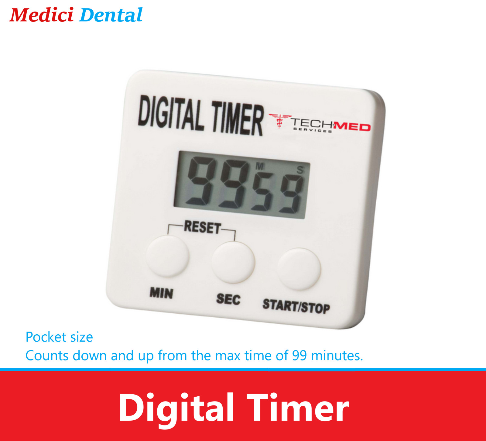 DUKAL 4452 Tech-Med Digital Timer, 1/2″ Height, 2″ Width, 2-3/4″ Length