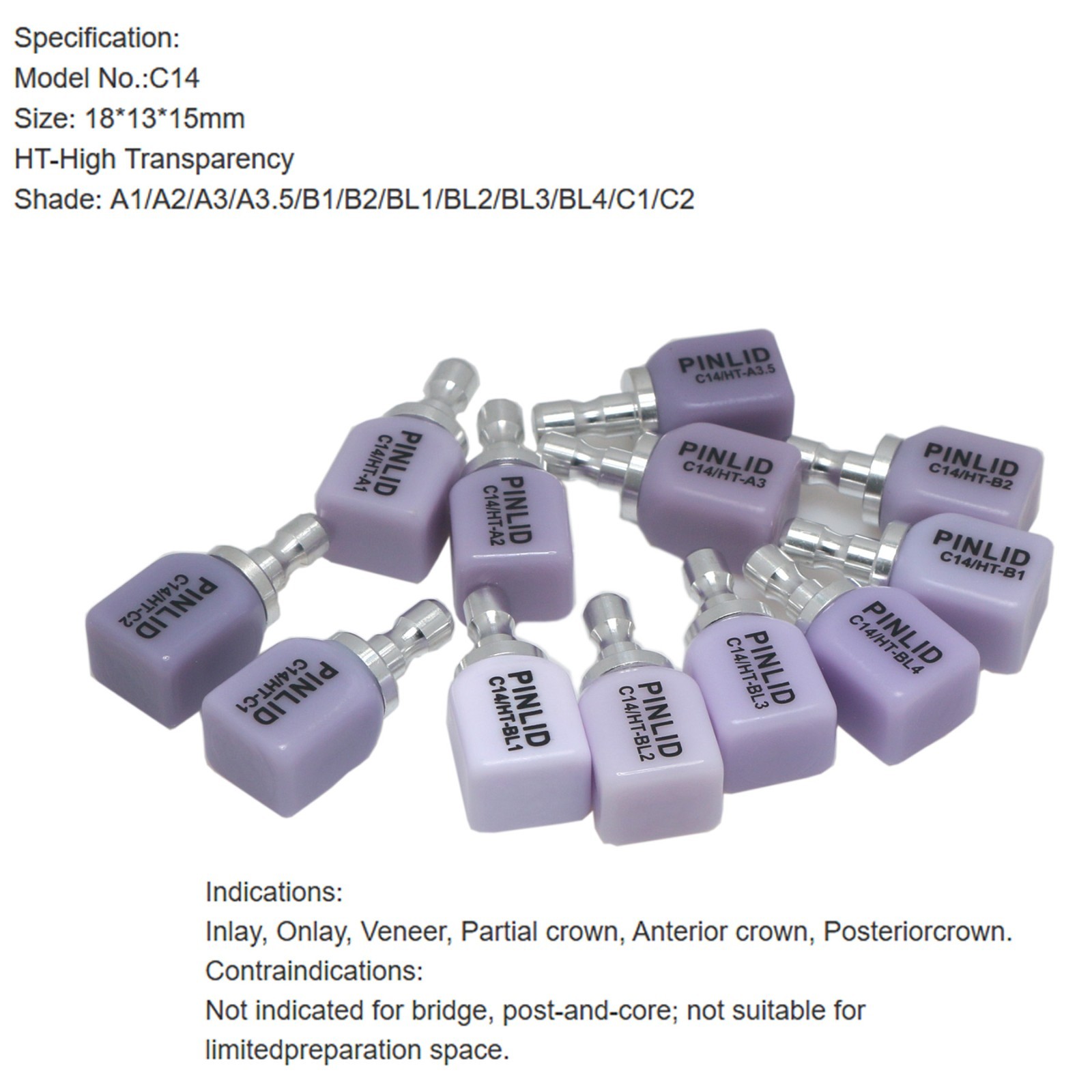 5Pcs/box Dental Emax CAD Lithium Disilicate C14 HT Glass Ceramic CEREC Block Lab
