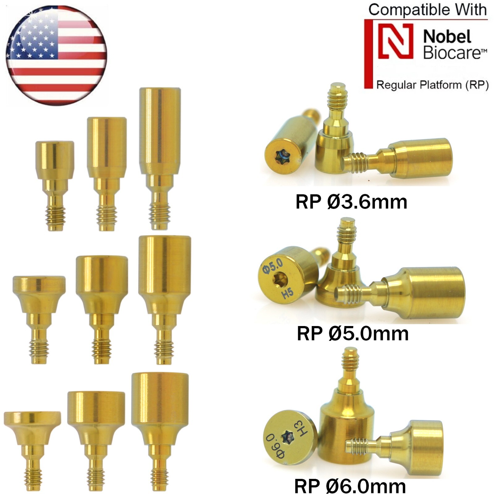US Dental for Nobel Active Healing Abutments RP NP ∅3.6/5.0/6.0 H3/5/7mm