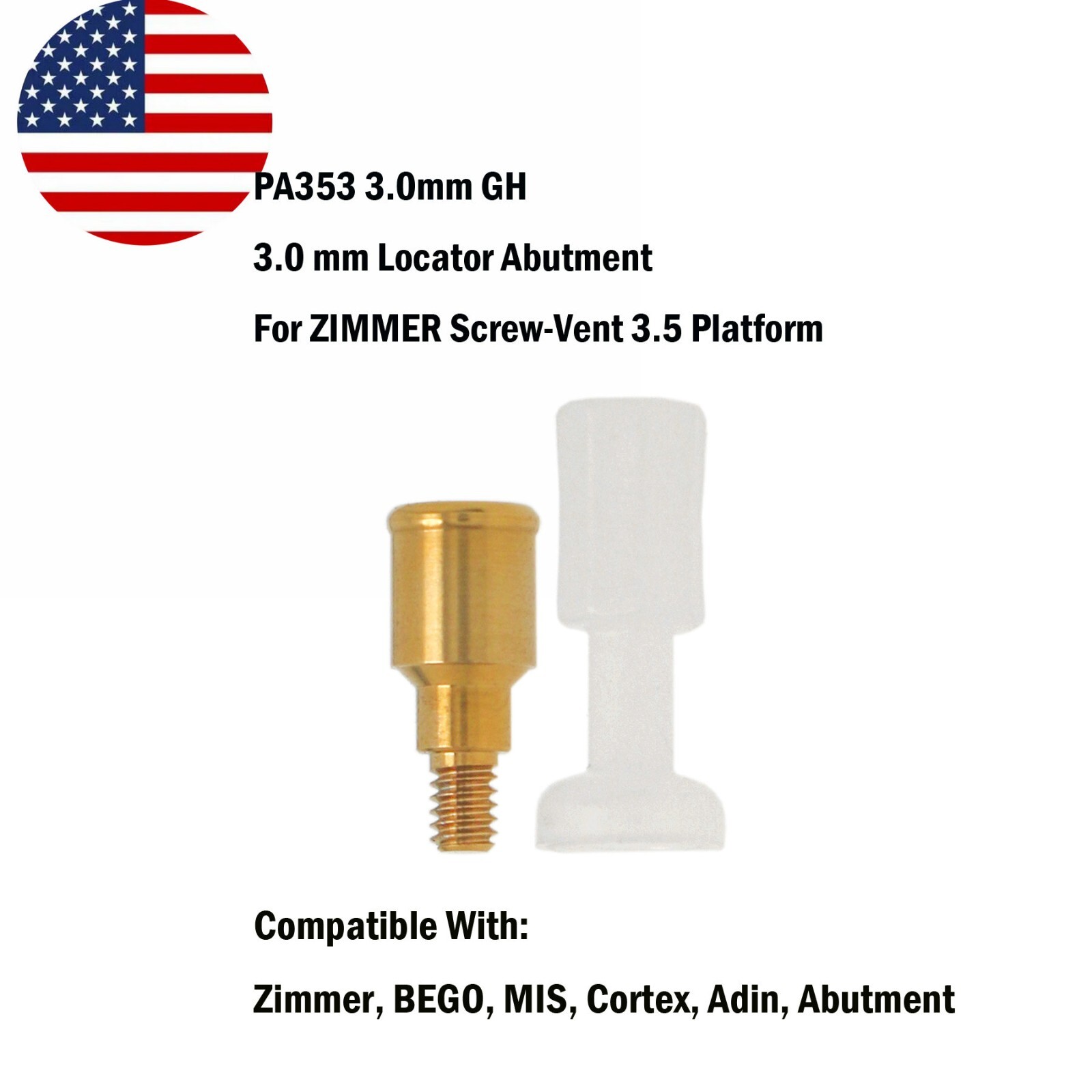 US Dental Attachment Abutment Male Cap Tool fit Zimmer Removable PAØ3.5mm/4.5mm