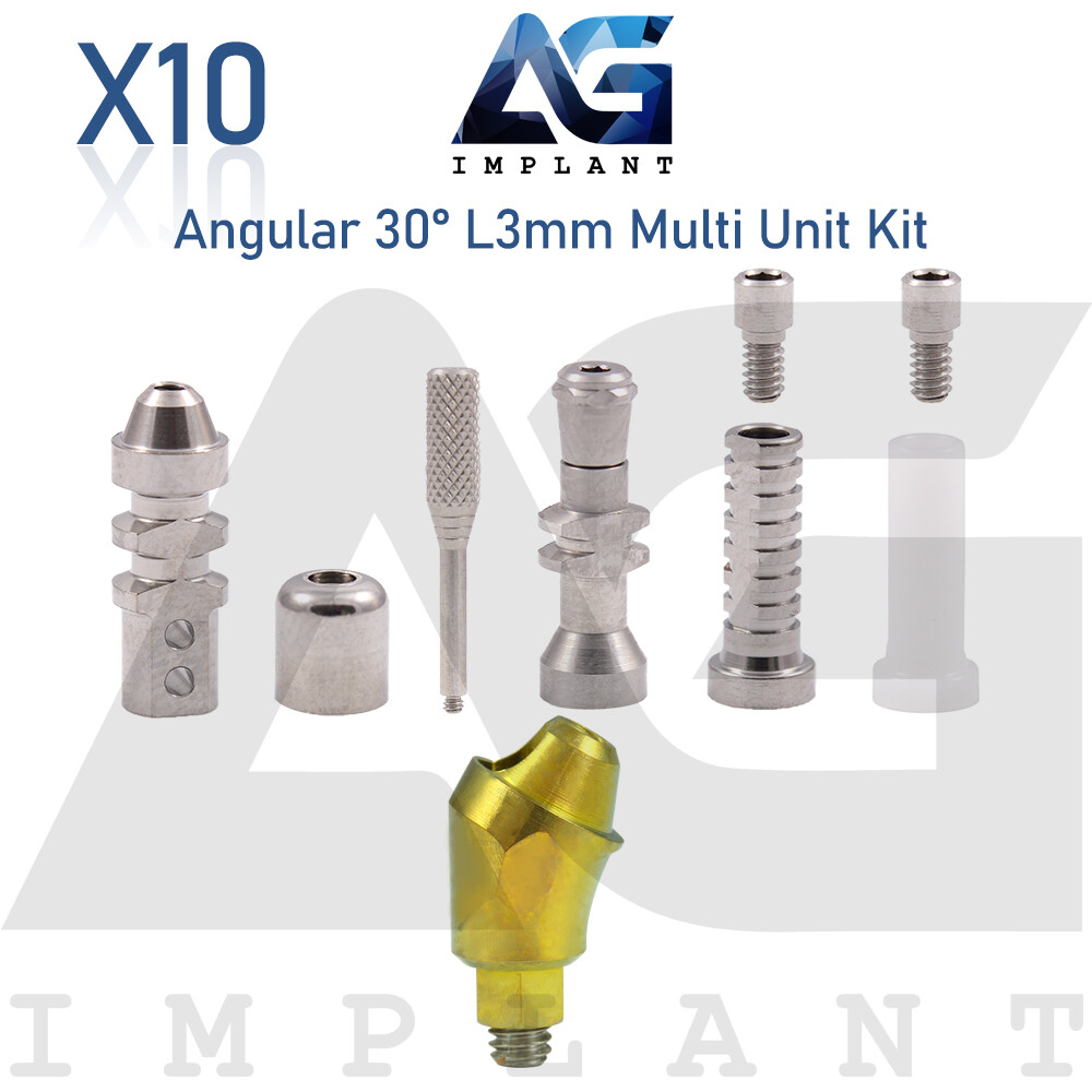 10 Angular Multi Unit Abutmnt 30° Kit Dental Im plant Internal Hex Titanium 3mm