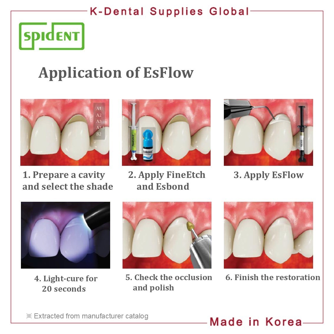 Spident EsFlow Dental Light Cured Flowable Composite 2g x 2ea