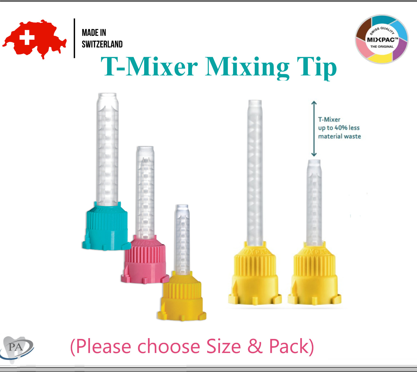 Dental Teal T-Saver Mix Tip 6.5mm. VPS Impression HP MIxing Tips Yelllow Short