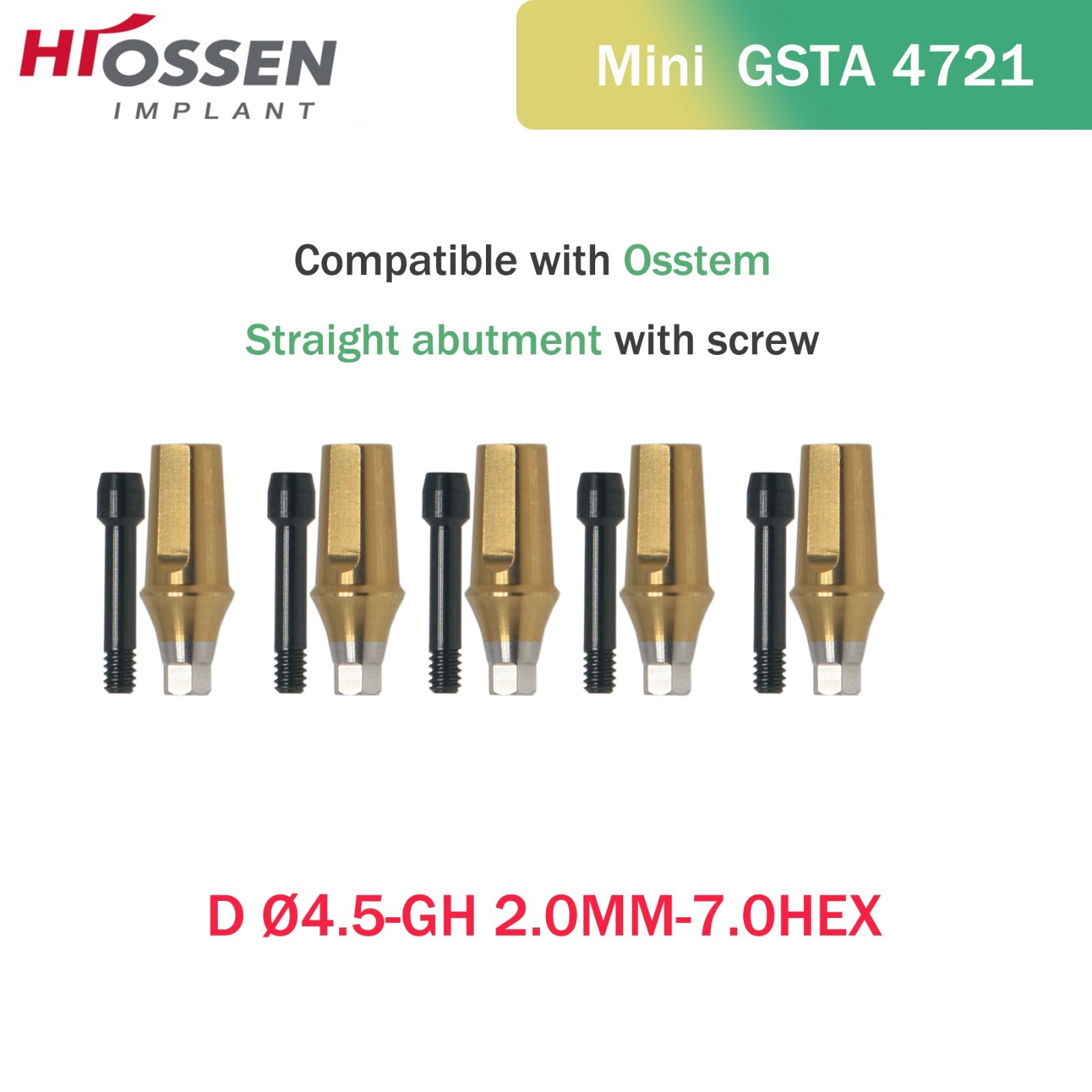 US Mini Internal Hex Straight Transfer Abutment Fits Hiossen ET/Osstem TS D Ø4.5