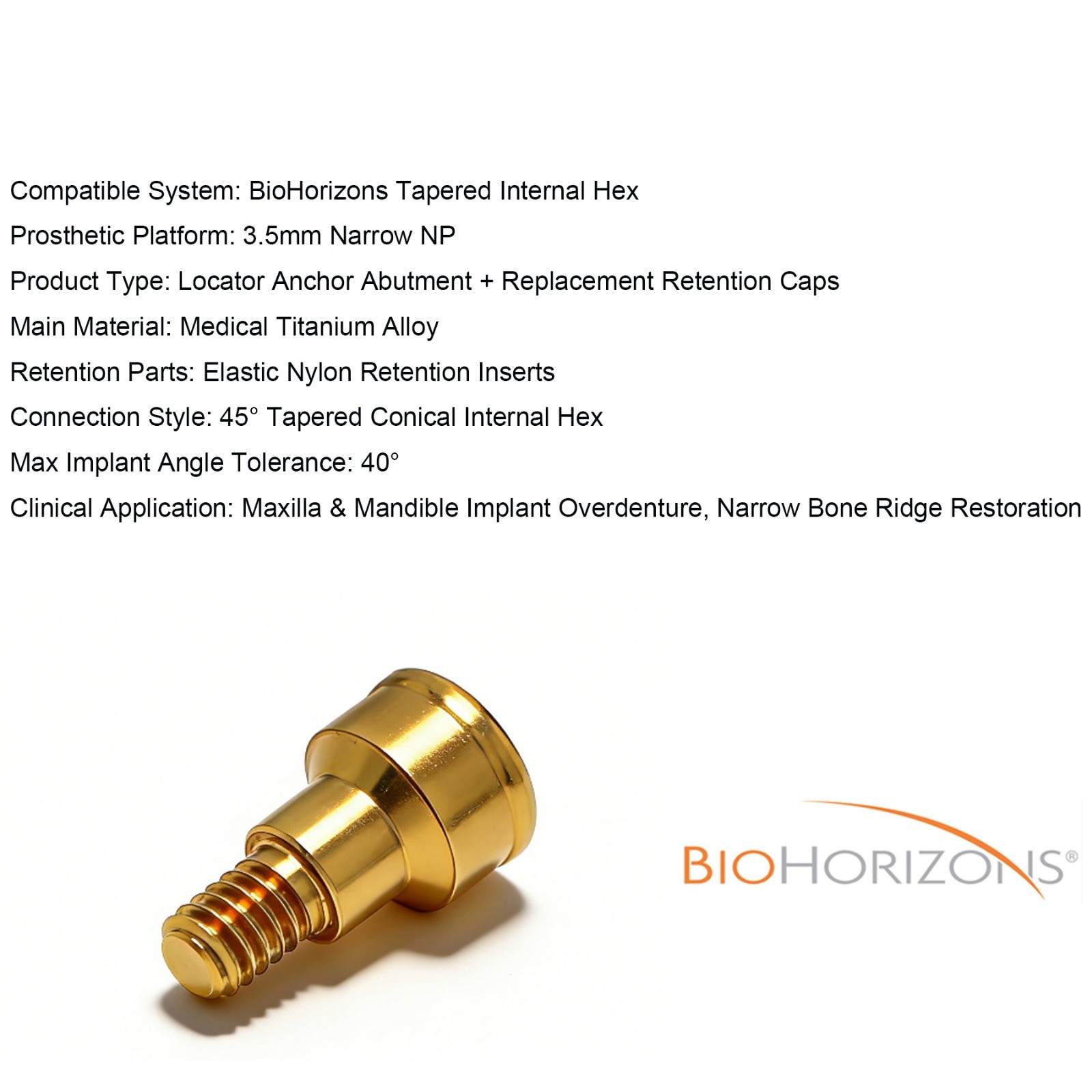 BioHorizons Locator/Straight/Angled Esthetic Abutment 3-5.7mm Dental Lab Analog