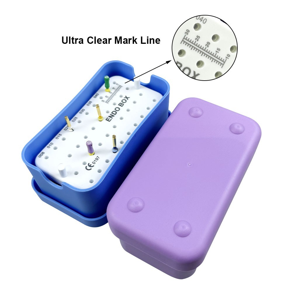 Dental Endo Files Bur Block Holder Holes Sterilization Box With Ruler Autoclave