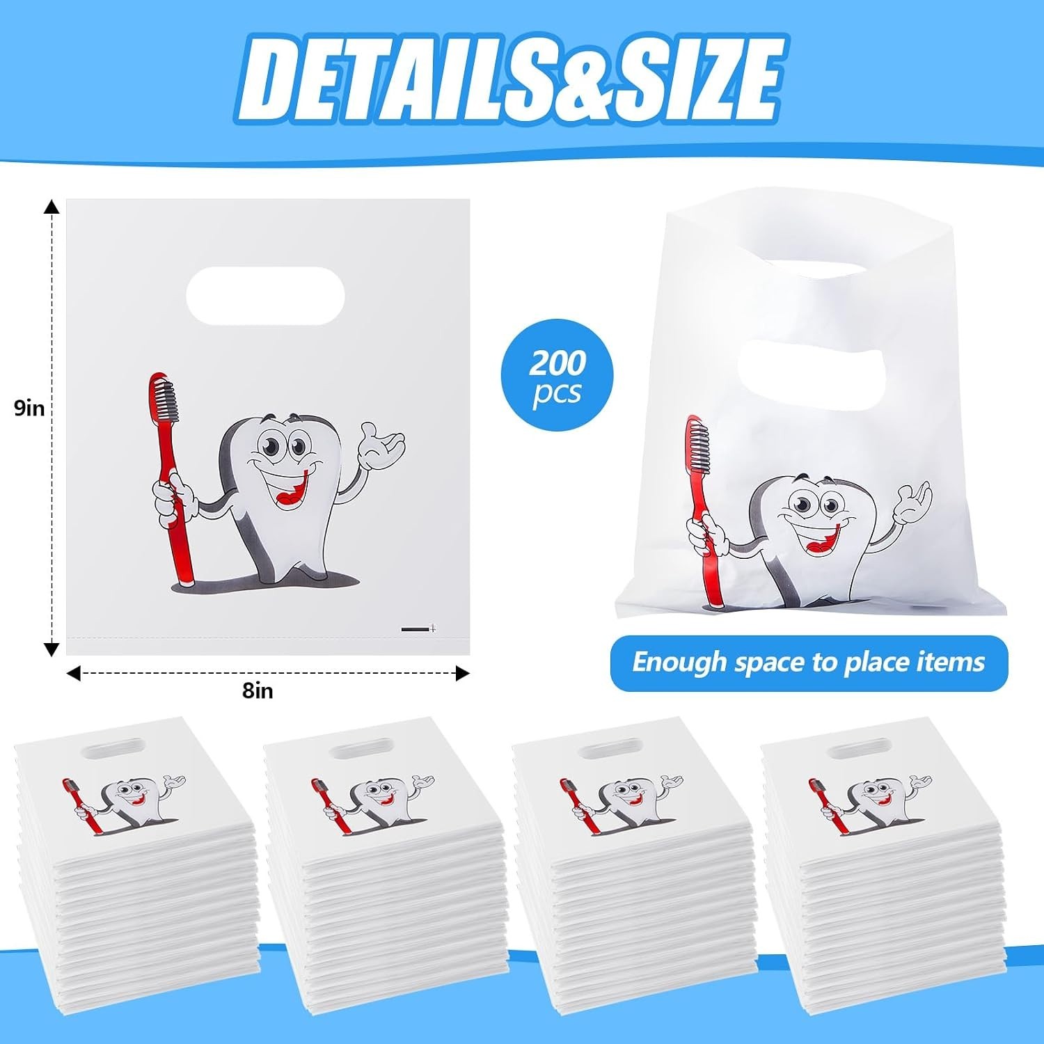 200 Count Plastic Dental Bags with Handles – Perfect for Patient Encouragement