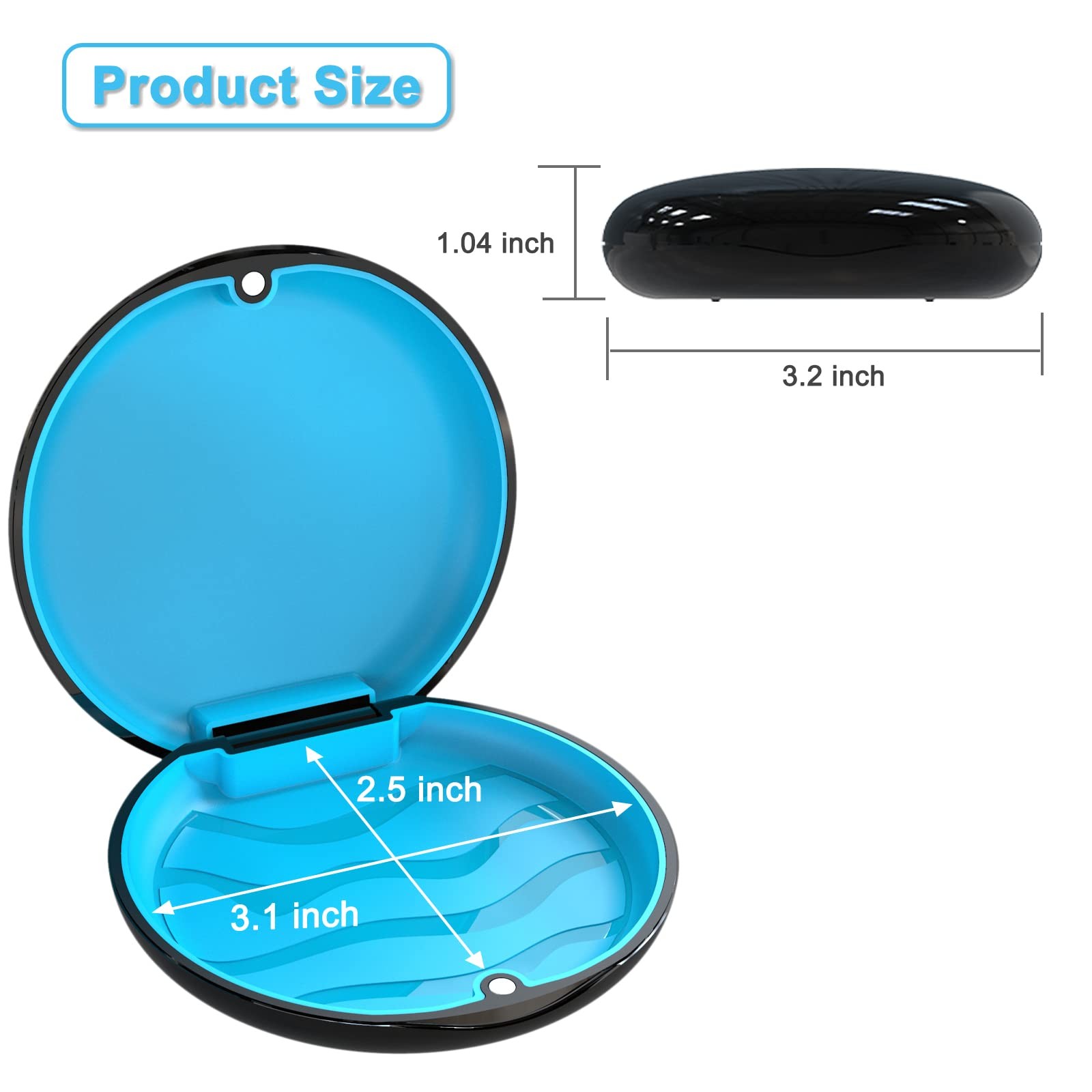 BVN Slim Retainer Case – Circular case, Black shell+blue silicone pad