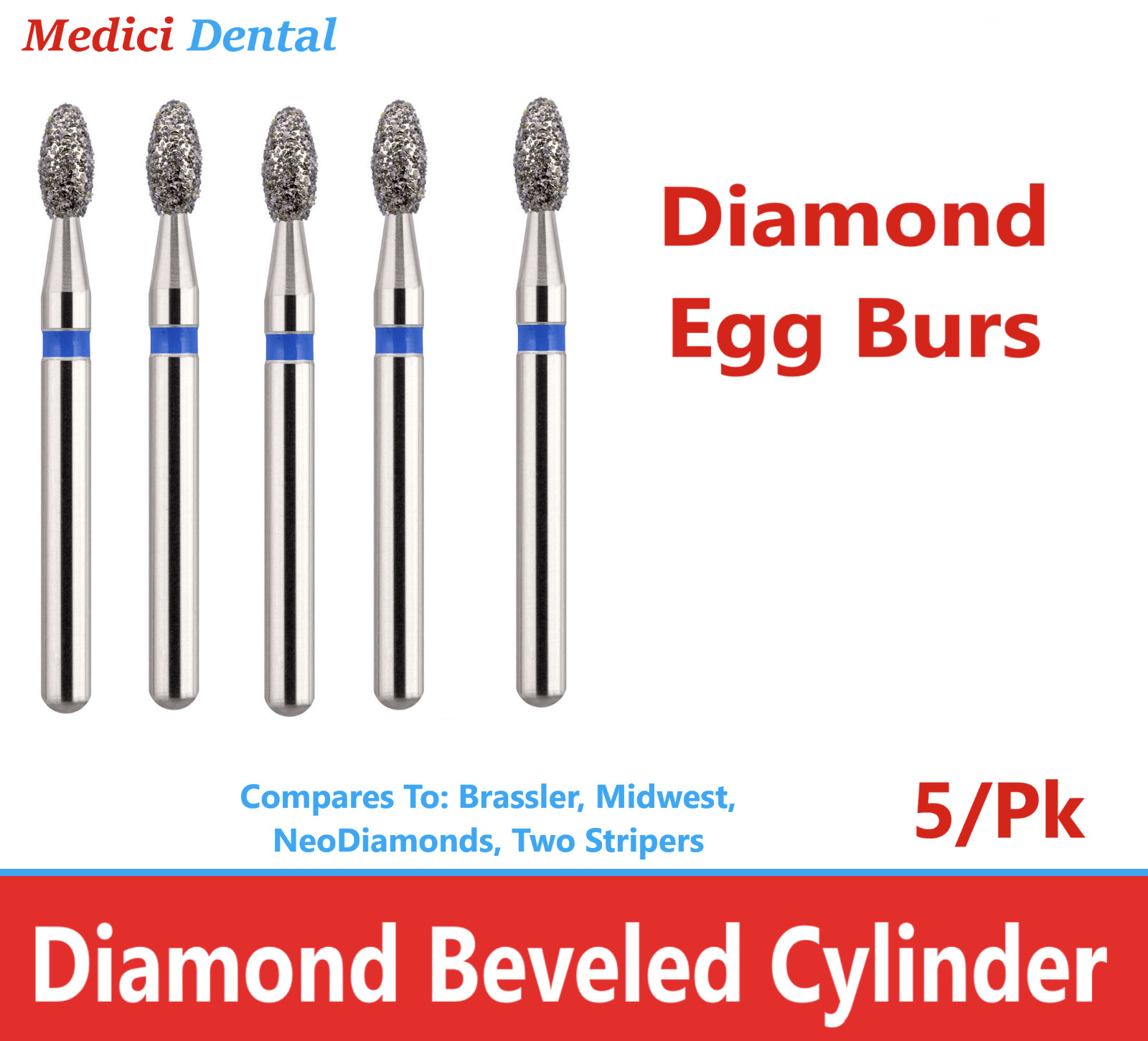 Diamond Burs Football FG Bur, NTI Diamonds 379-018F, 379-018M Coarse, Fine, 5/Pk