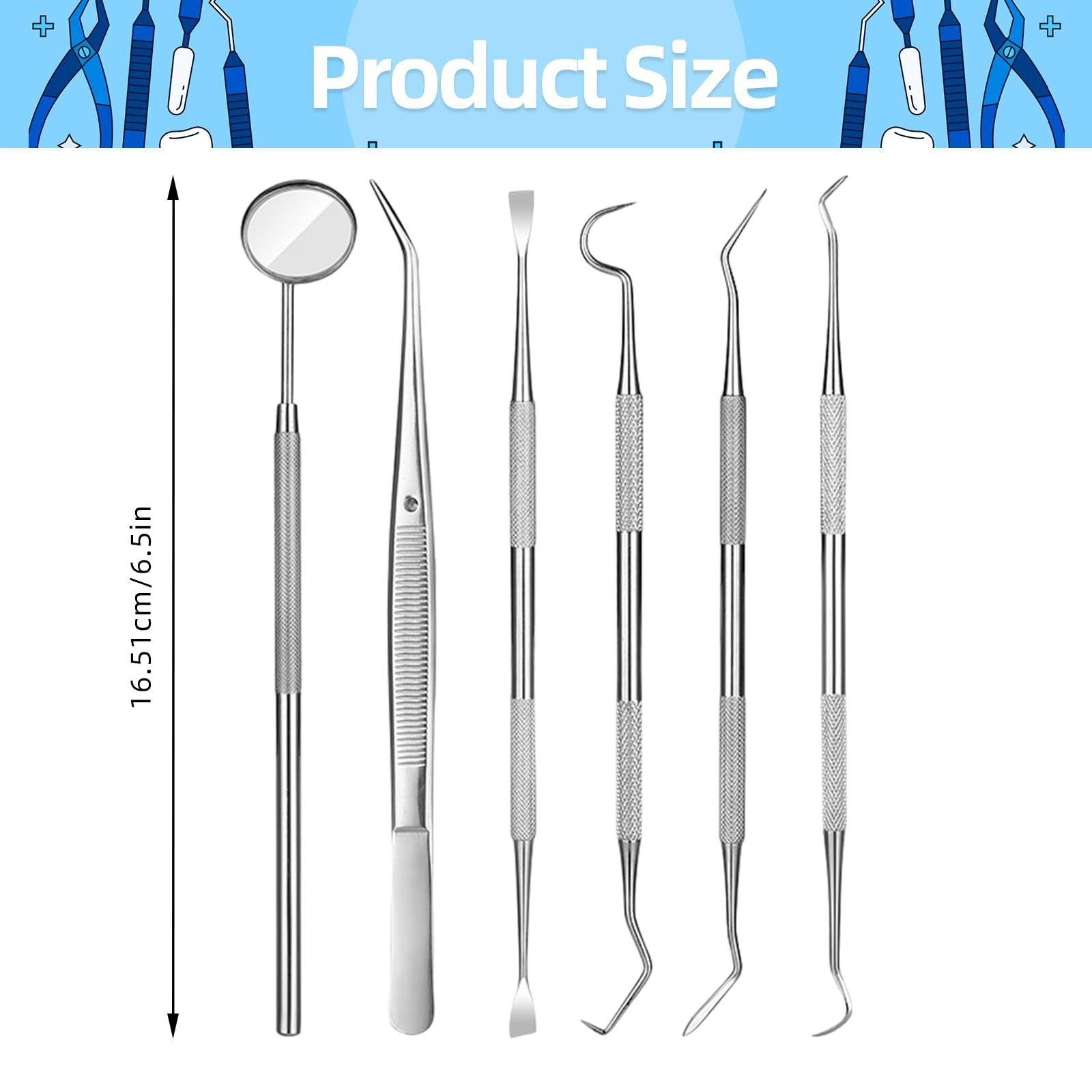 6 Pcs Dental Tools Set, Stainless Steel Teeth Cleaning with Silver