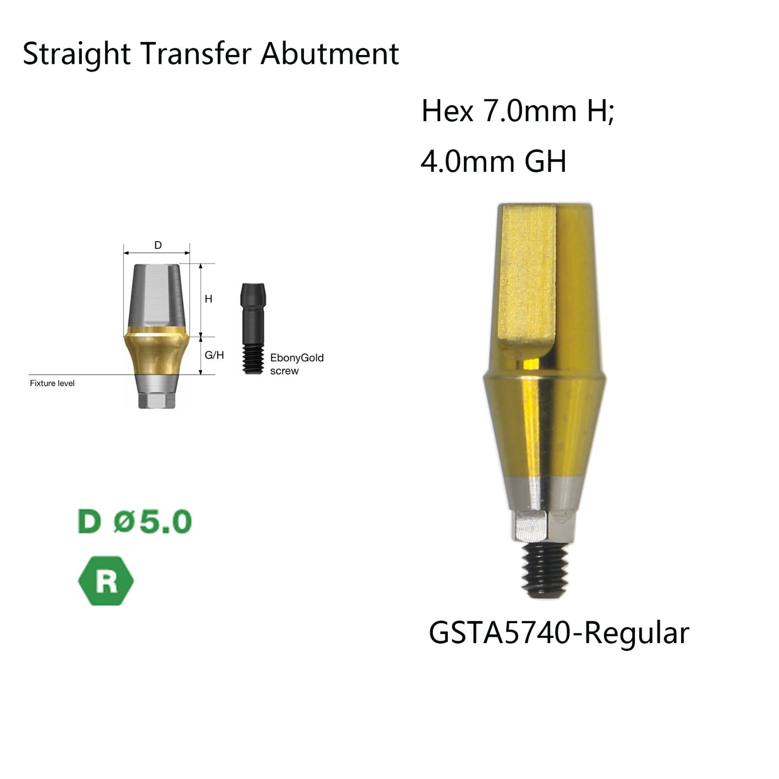 US Titanium straight abutment 7.0mm H compatible DIO UF II Platform Hex Regular