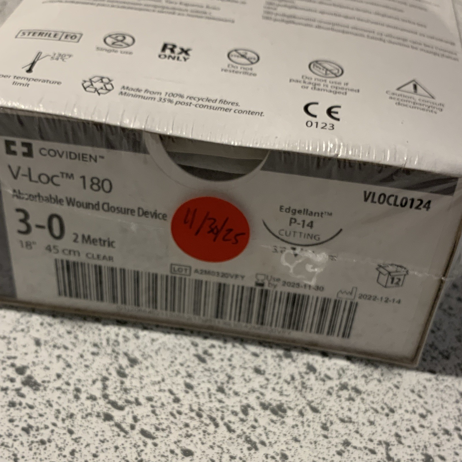 Covidien V-Loc 180 Absorbable Wound Closure 3-0 45cm Clear VLOCL0124