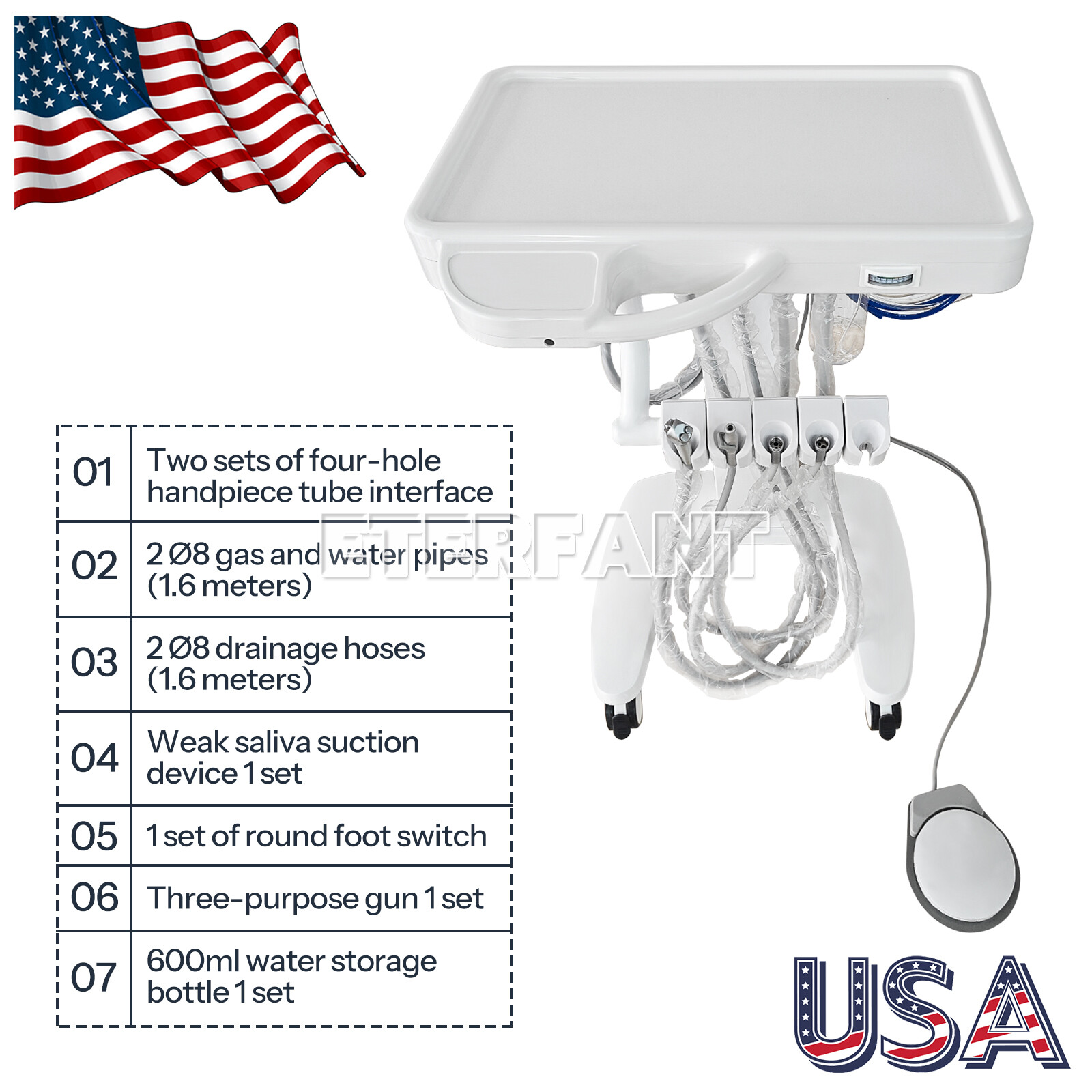 Portable Mobile Dental Delivery Unit System Cart Treatment Compressor 4-Hole New