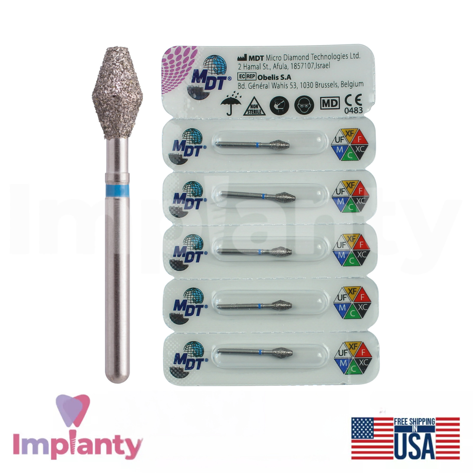 MDT Dental Barrel 039 FG Diamond Burs Material Removal Shaping Flat Surfaces