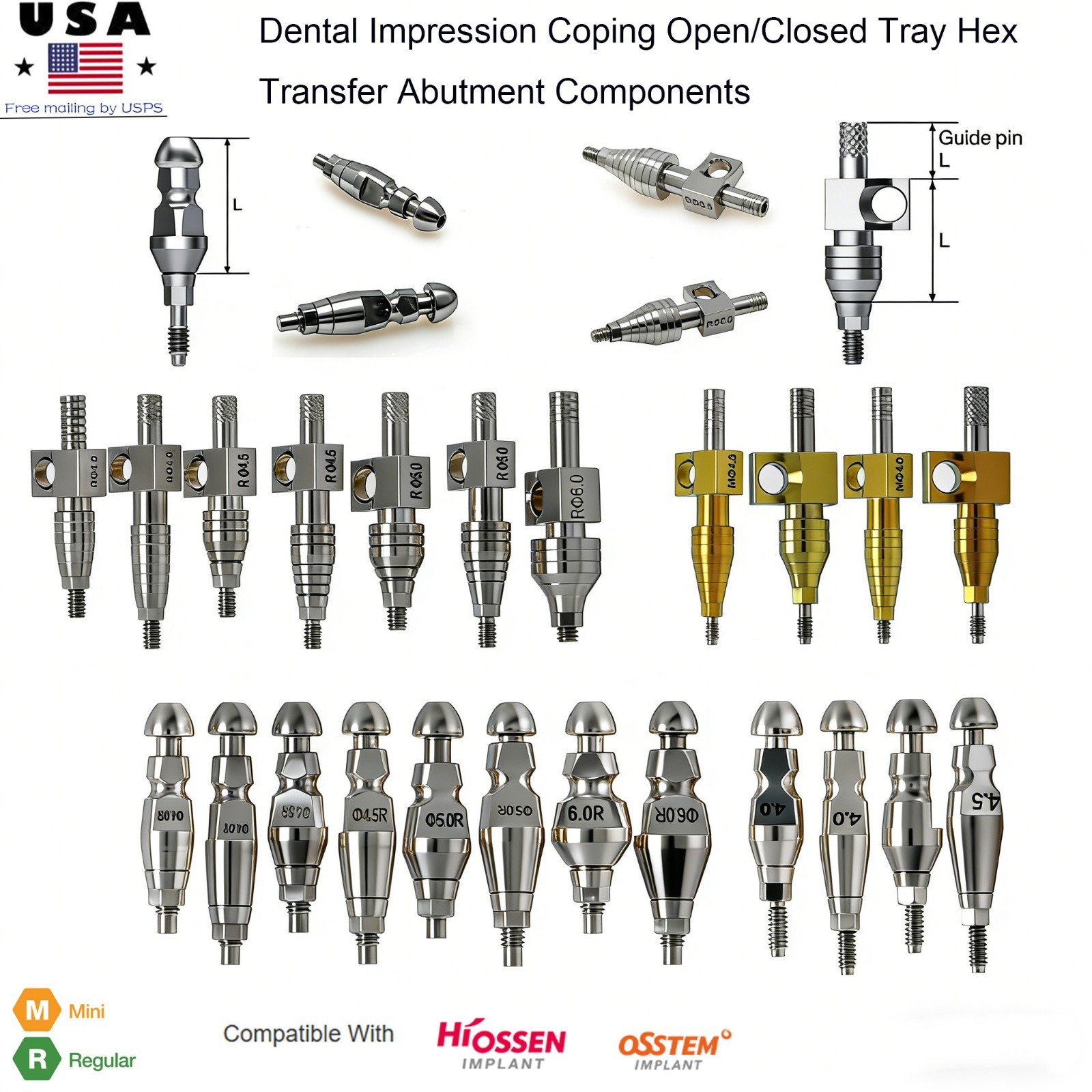 Hiossen ET Fixture Transfer Impression Coping Regular Mini Hex Open/closed Tray