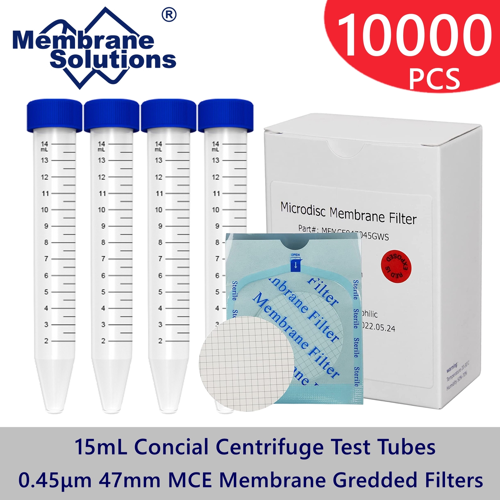 Simpure 10000x Sterile 15mL Conical Centrifuge Tube/0.45µm Gridd Membrane Filter