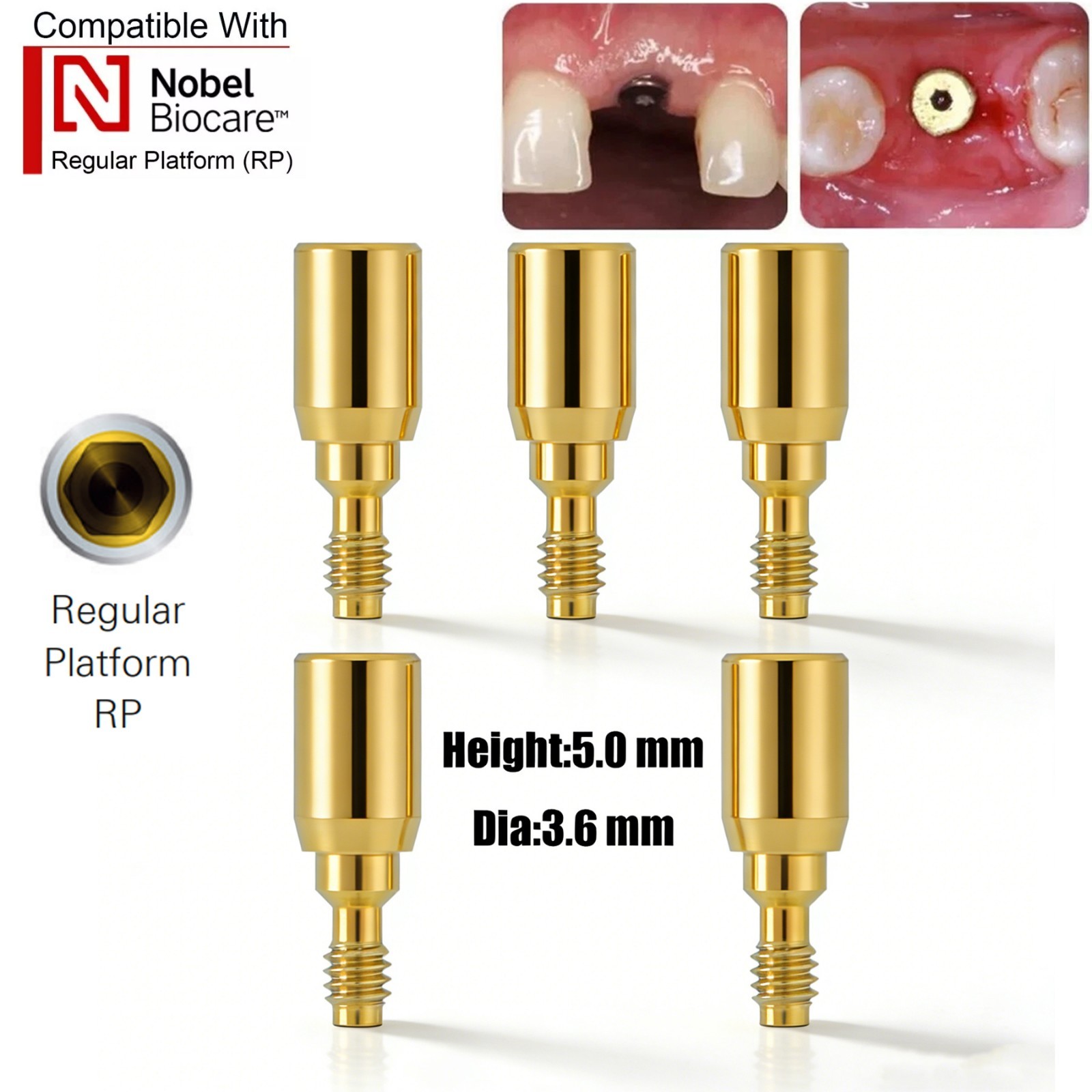 US 5Pc Dental Healing Abutment NP/RP Fit Nobel Biocare Internal Conical Titanium